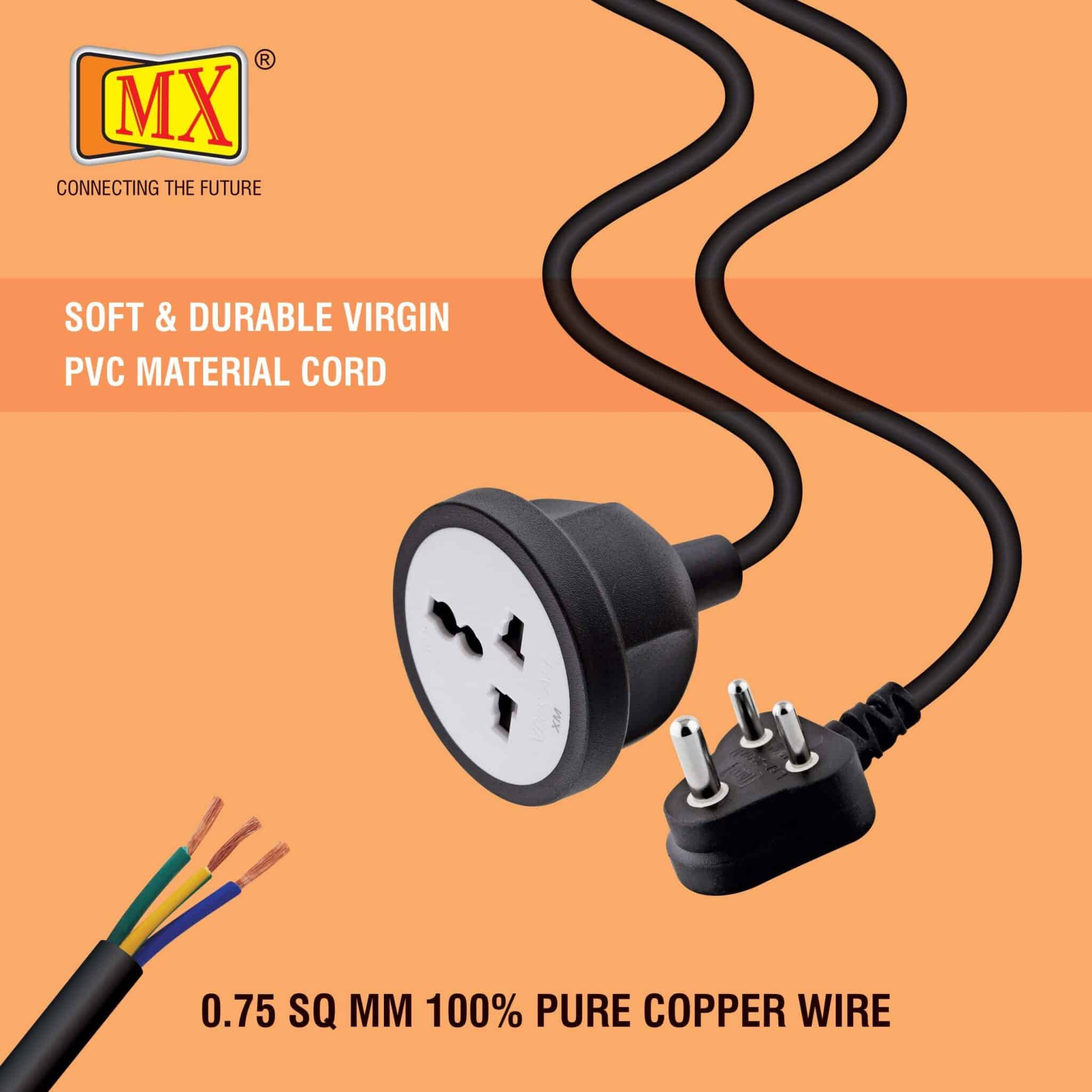 MX Extension Board with 5M Heavy Duty Long Wire Cord, Single Outlet Socket 2500W 10A Expandable Electric Extension, 3 Pin Plug with Surge Protection &amp; Child Safety Shutter, Black for home appliances like electric cooktop & Stove