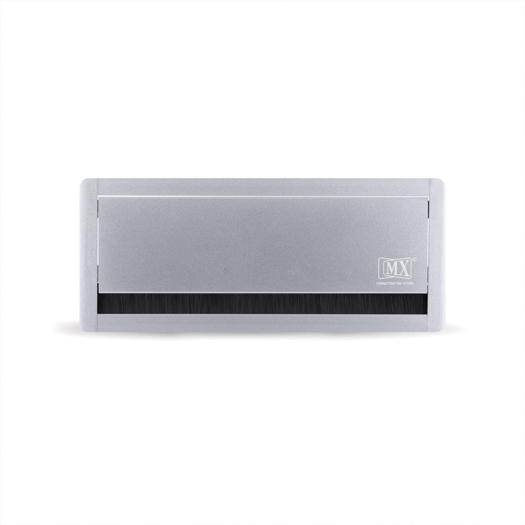 MX Aluminum Alloy Access Flap with Soft Closing: Your Ultimate Desk Organizer for Effortless Cable Management and Workspace Tidiness (Cutout Size: 290X110 MM) Silver