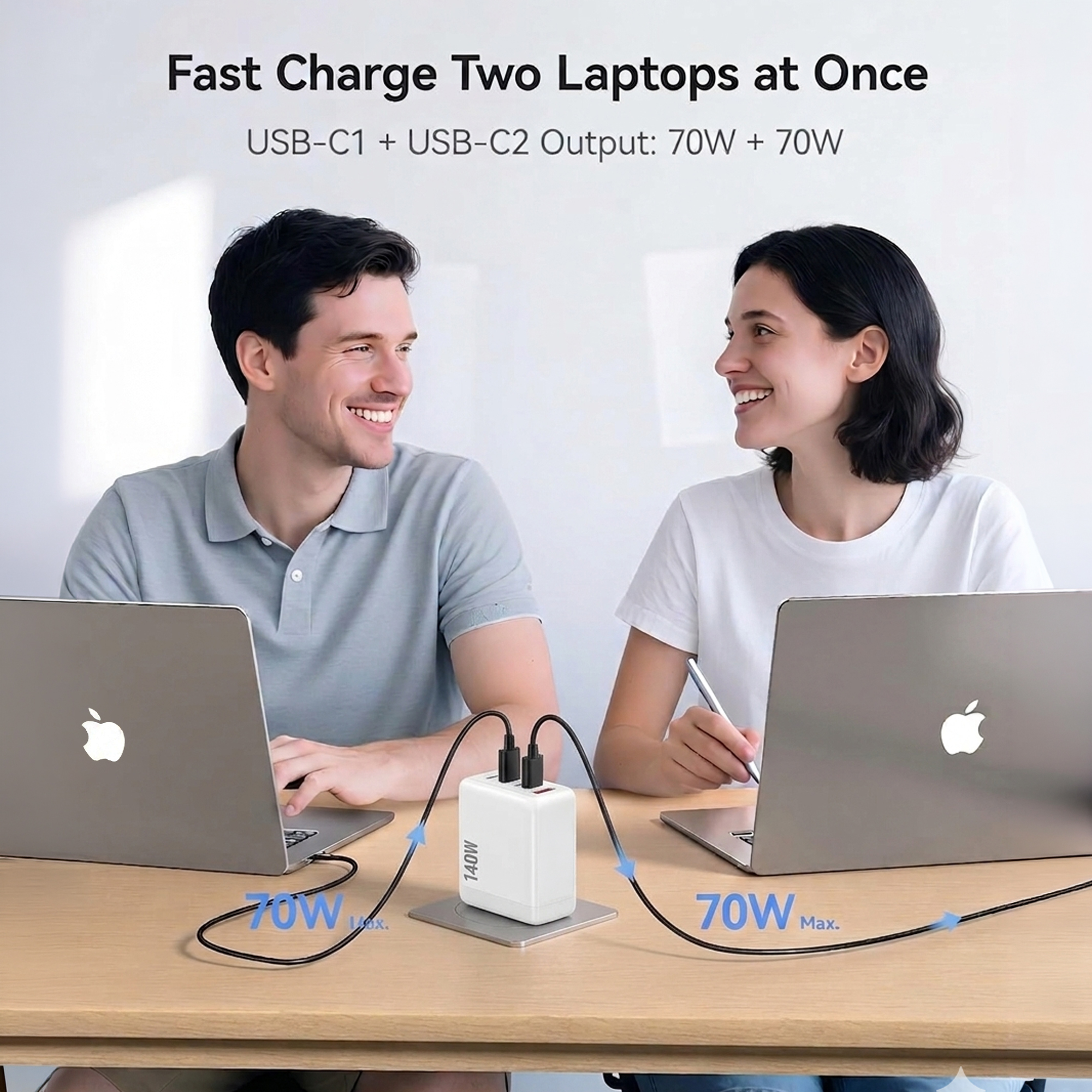 MX 140W GaN USB-C Fast Charger, 4-Port PD 3.1 Charging Station with UK/EU/AU Plug Adapters, Compatible with MacBook Pro, iPad, iPhone 15/14/13, Samsung S24 Ultra & Other Laptops
