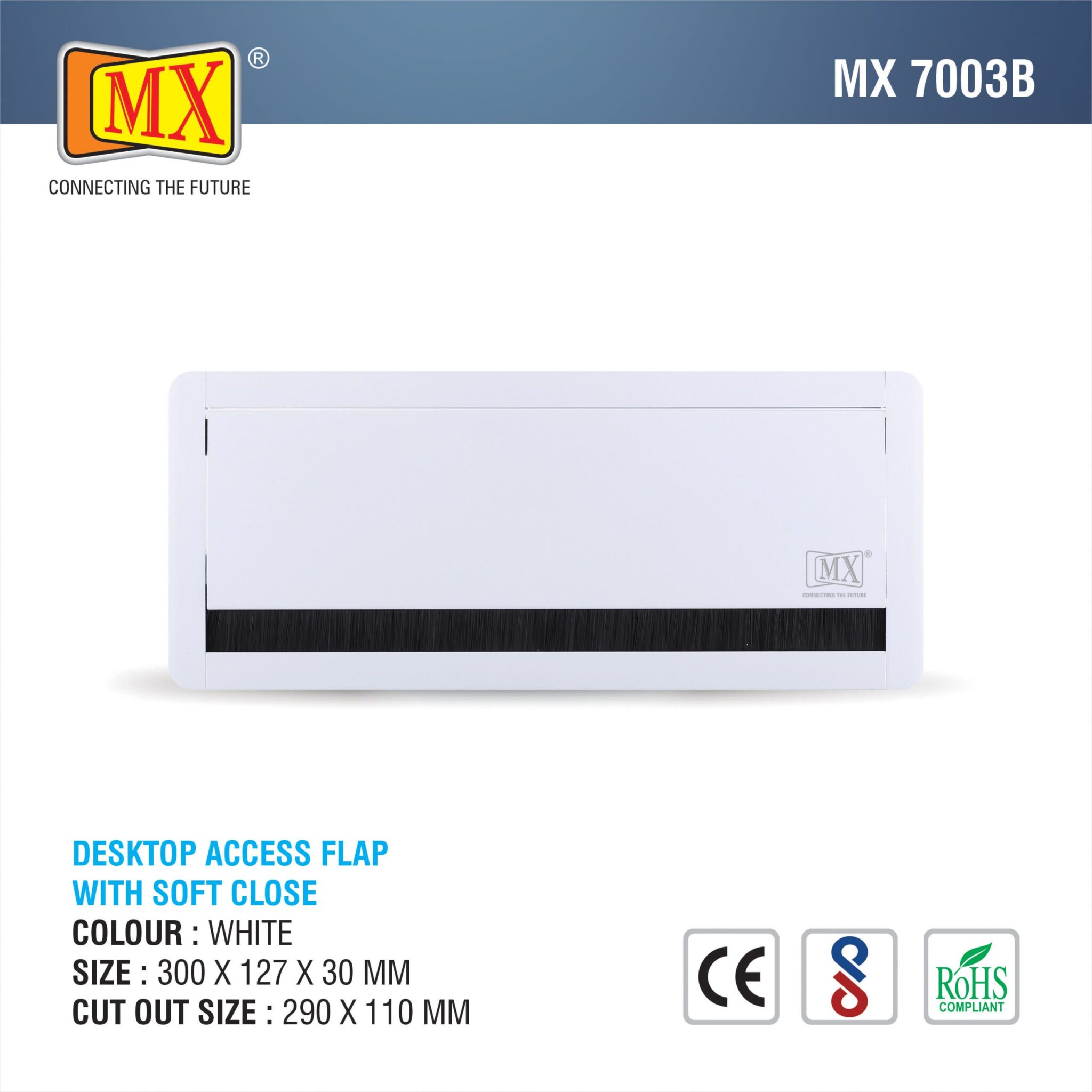 MX Aluminum Alloy Access Flap with Soft Closing: Your Ultimate Desk Organizer for Effortless Cable Management and Workspace Tidiness (Cutout Size: 290X110 MM) White