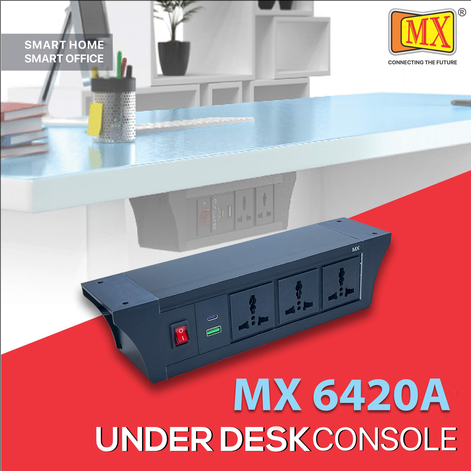 MX PDU Under table 6/13 Amps 3 Universal Socket | 2 USB (2.4 Amp) with 30W PD Charger | Dual Pole LED Indicator Switch | 6 Amps Heavy Duty Cord 5 Meter with ISI Marked, Aluminium Body Material(MX 6420A-5M Black)