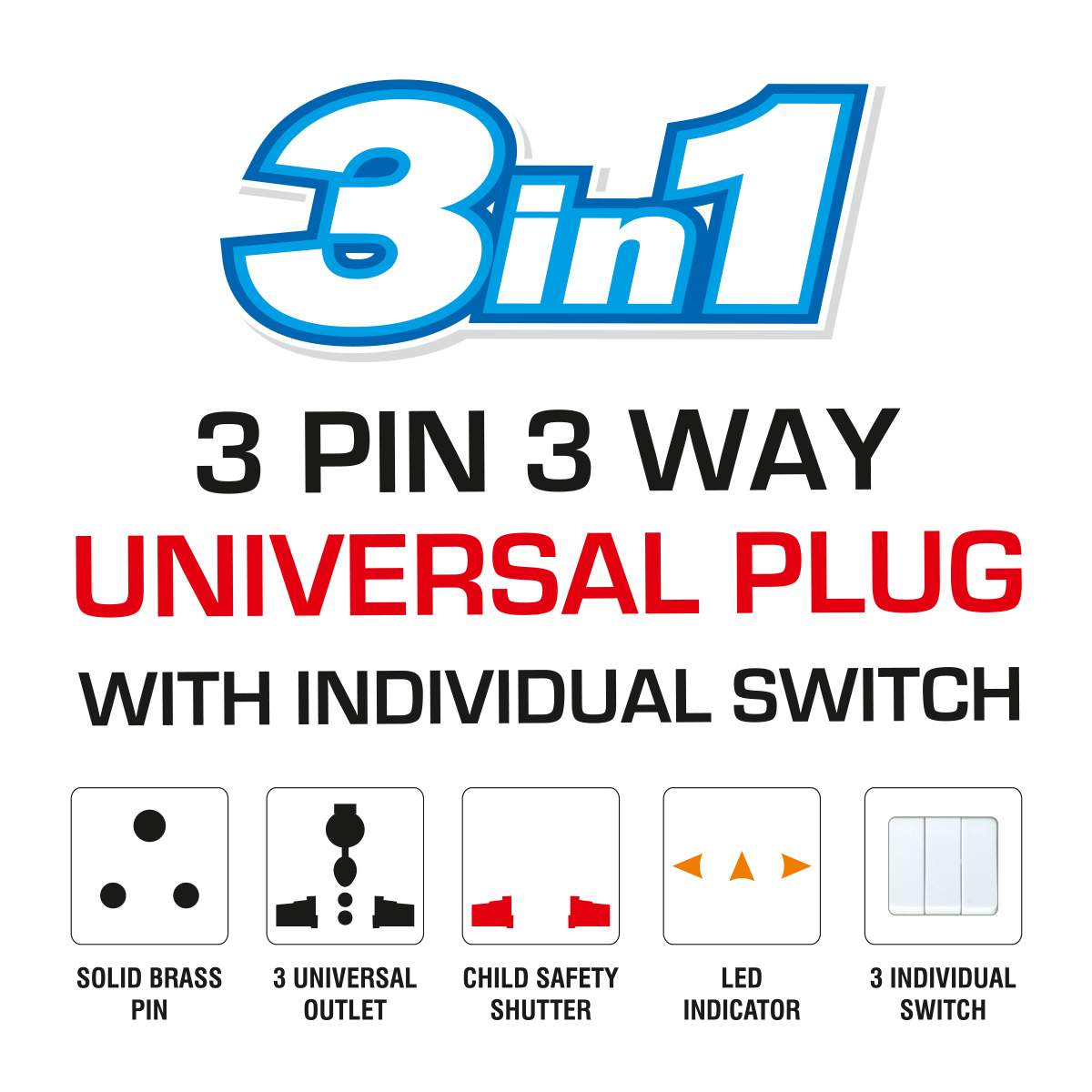 MX Universal Conversion Plug Multiplug with Individual Switch (Pack Of 2)
