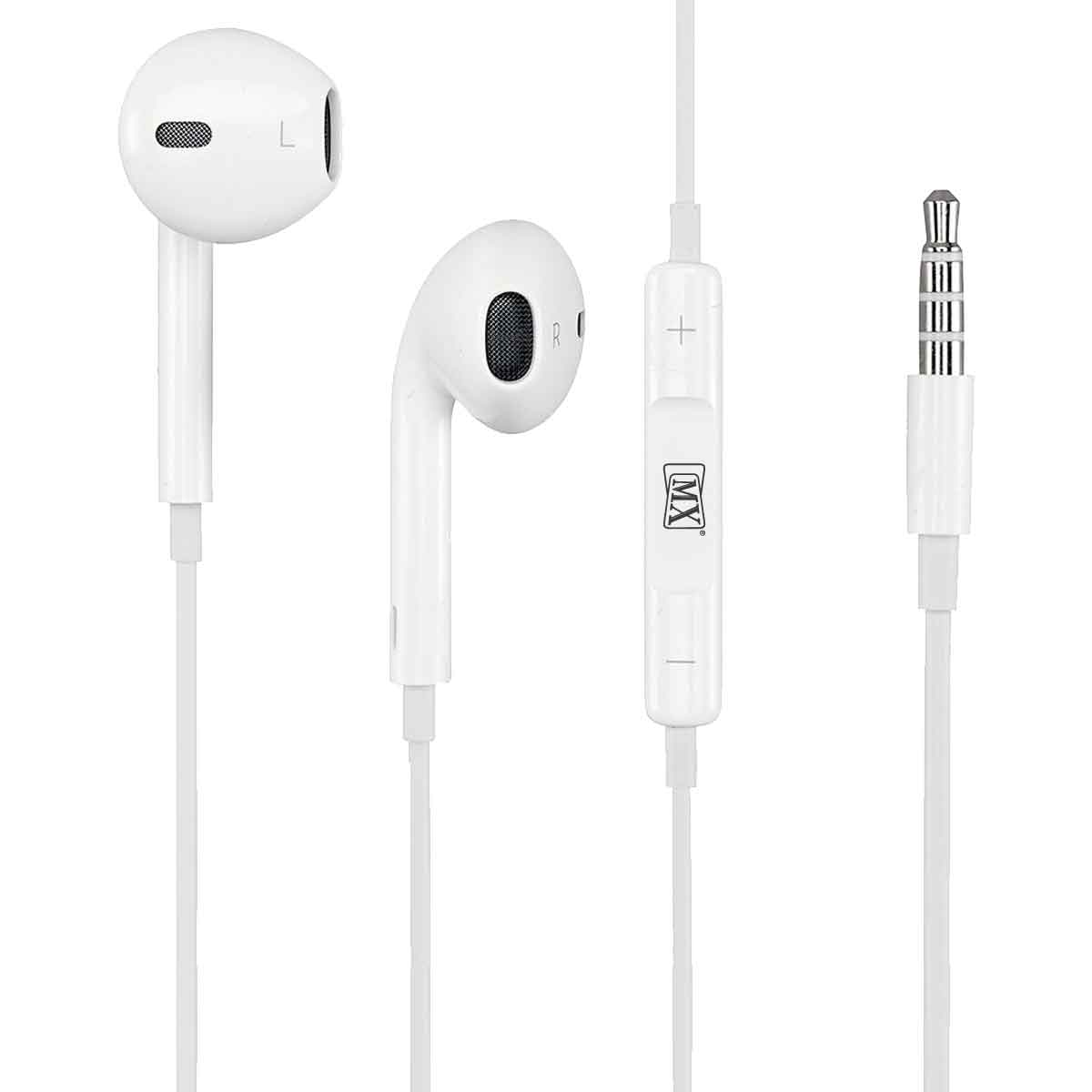 MX in Ear Wired Earphones with Microphone (White)