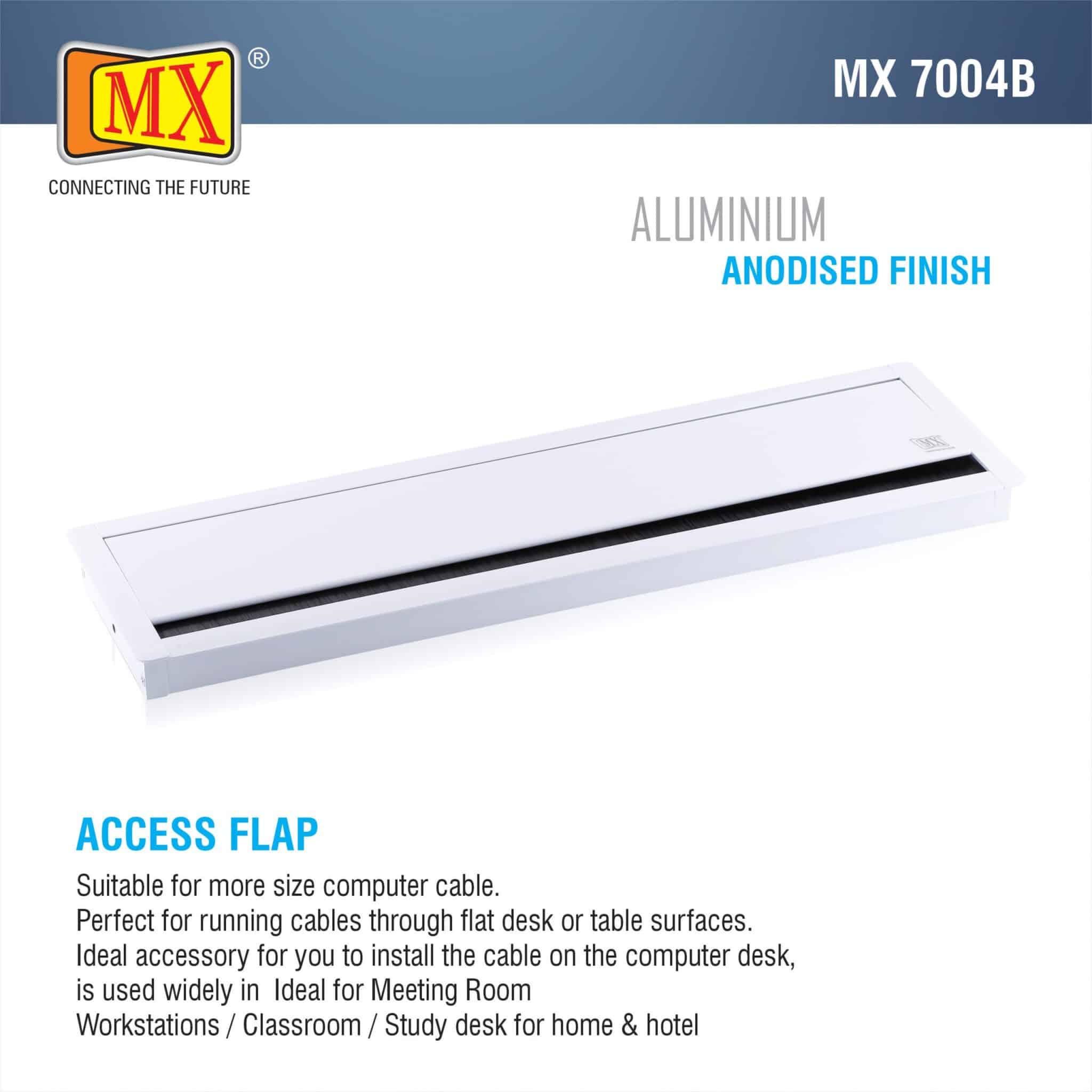 MX Aluminum Alloy Access Flap with Soft Closing: Your Ultimate Desk Organizer for Effortless Cable Management and Workspace Tidiness (Cutout Size: 440X110 MM) White