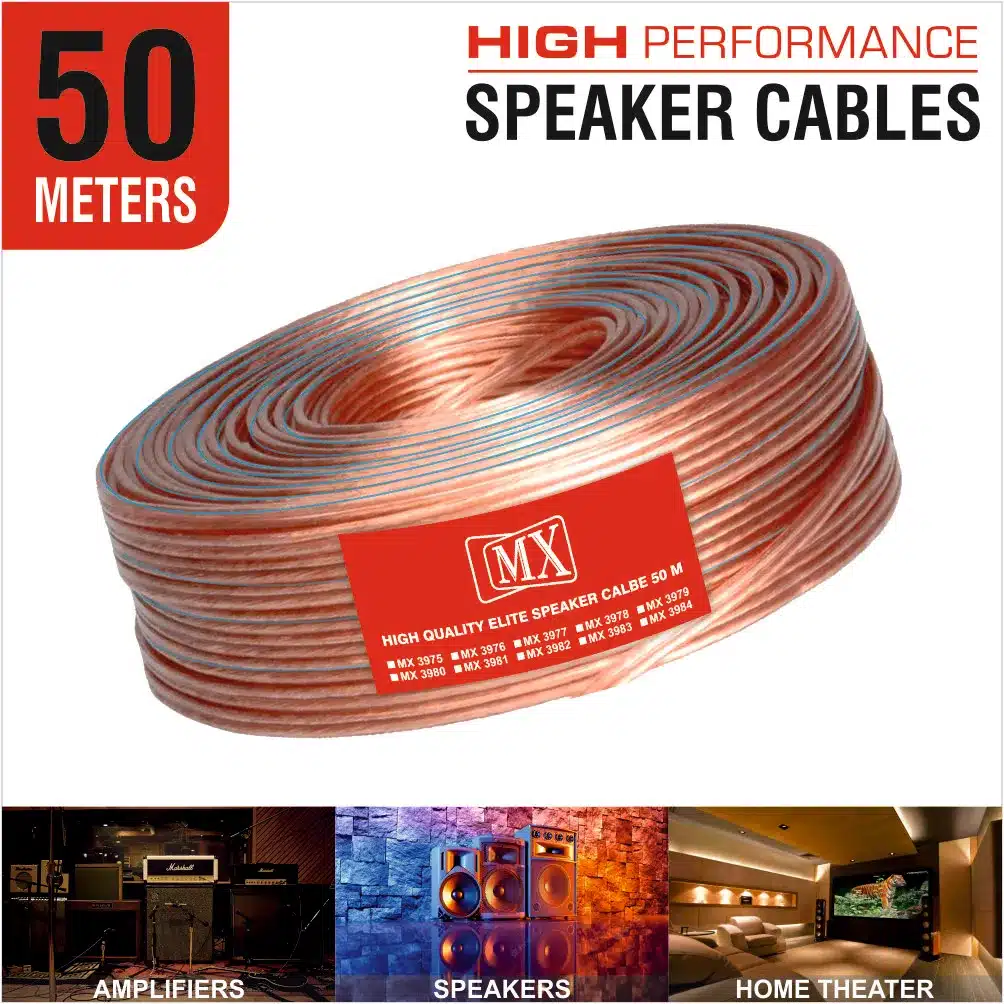 MX High Performance Transparent Speaker Cable 65 WIRE = 16 AWG - 50 meters Coil - Premium Speaker Wires for Home Theater Systems, Speakers, Vehicles, Car Audio, Amplifiers, Hi-Fis, Receivers Etc.