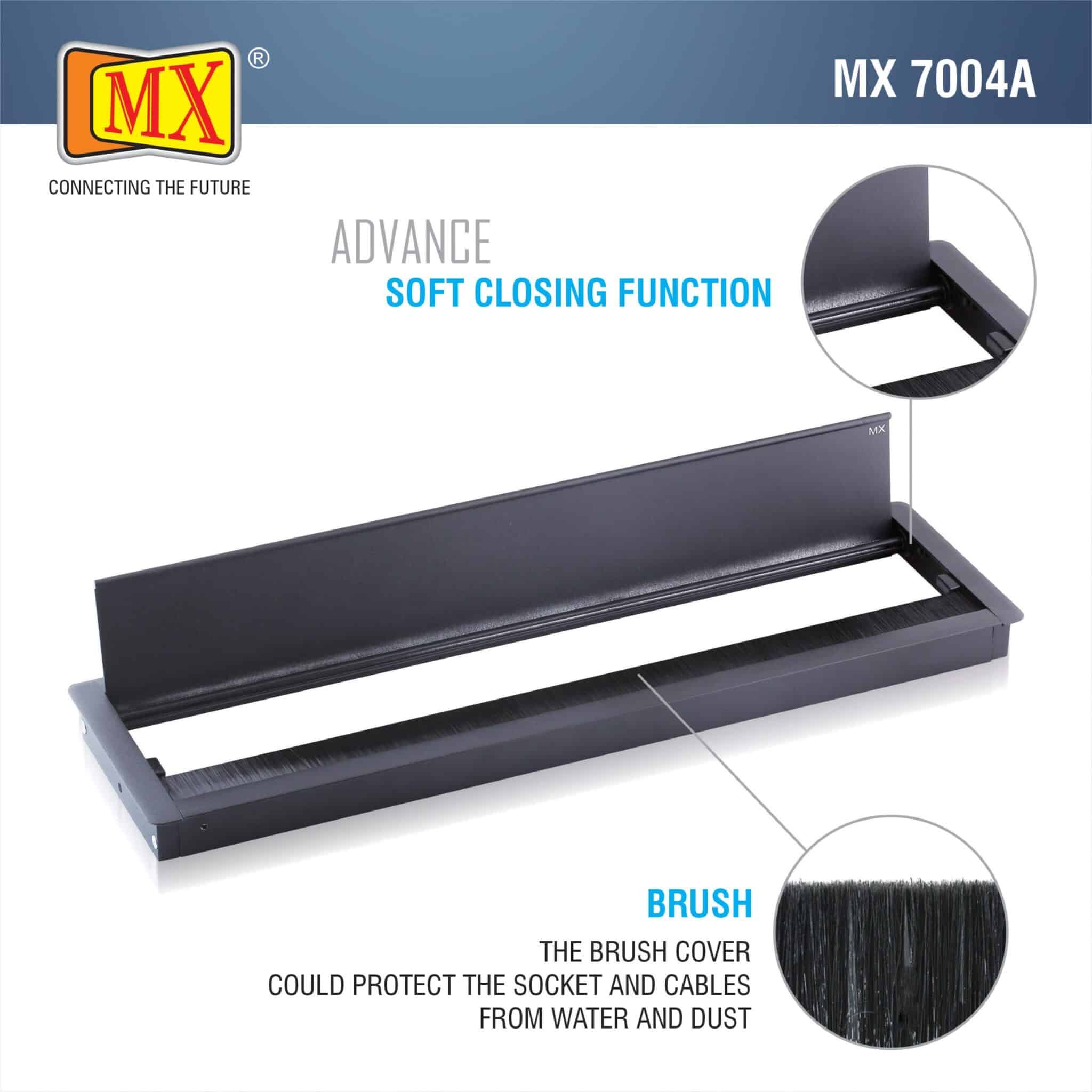 MX Aluminum Alloy Access Flap with Soft Closing: Your Ultimate Desk Organizer for Effortless Cable Management and Workspace Tidiness (Cutout Size: 440X110 MM) Black