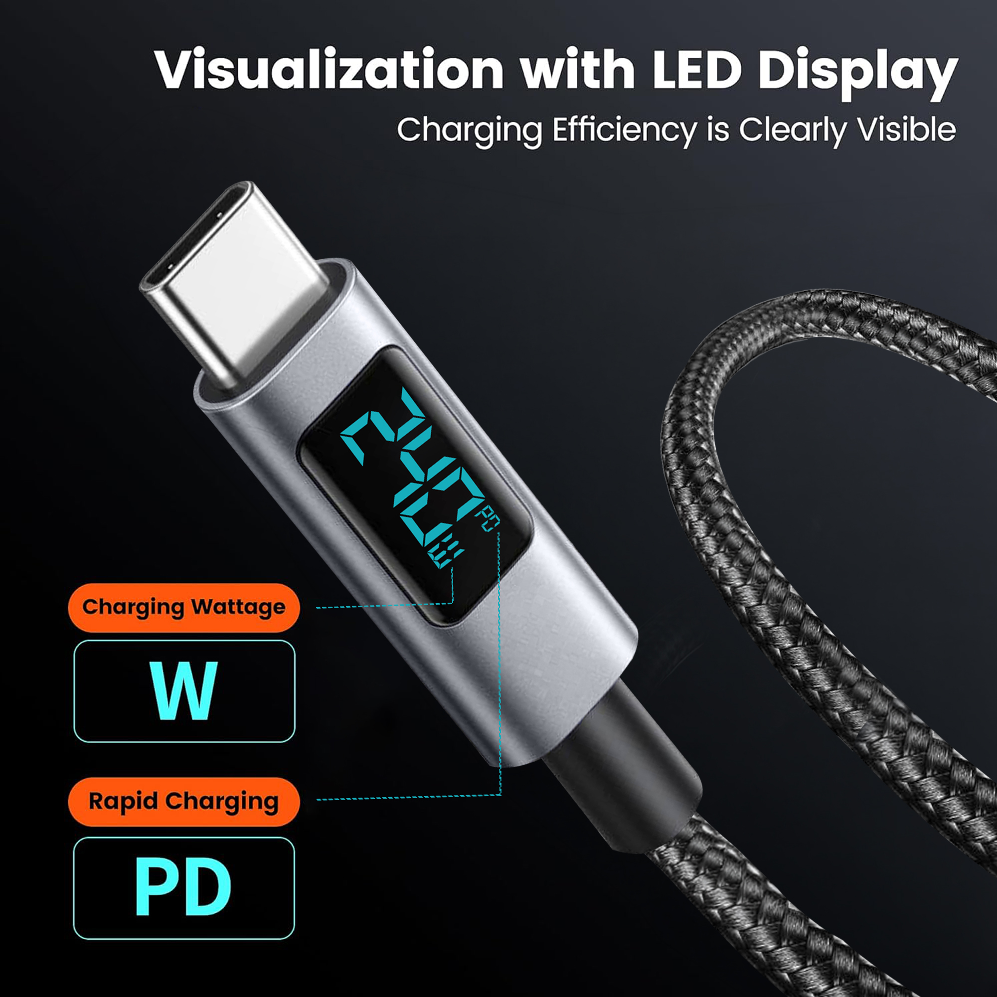 MX 240W Type C to Type C Fast Charging Cable with LED Display | Nylon Braided Tangle Free Fast Charging & Data Cable, 5A, 480Mbps for MacBook, Laptop, iPad & Phone, 1.2M