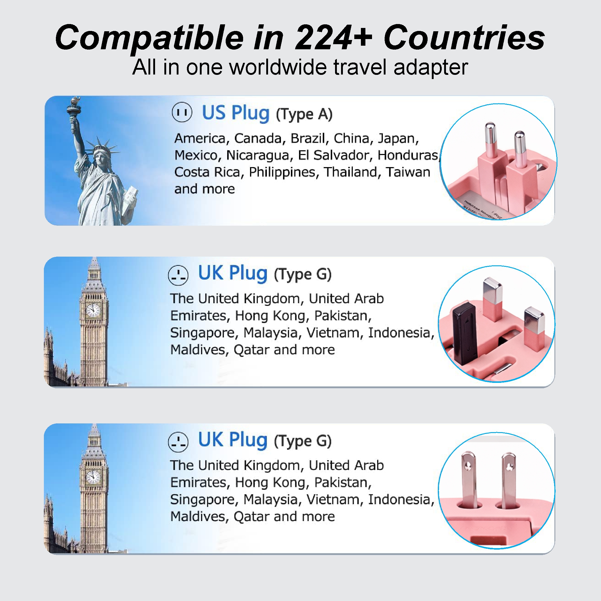 MX Universal Travel Adapter, Worldwide All over 150 International Countries with LED & Child Safety Shutter-Universal Socket Compatible in UK, Europe, USA, Australia, China, Japan & Thailand (Pink)