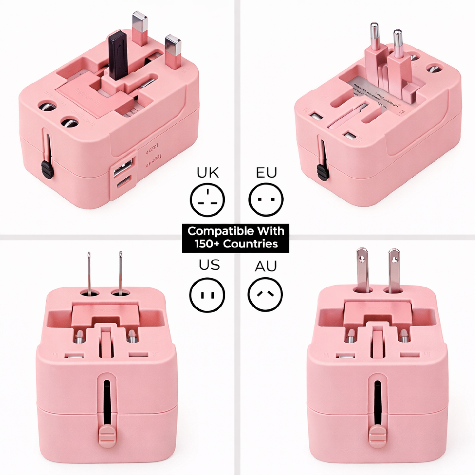 MX Universal Travel Adapter, Worldwide All over 150 International Countries with LED & Child Safety Shutter-Universal Socket Compatible in UK, Europe, USA, Australia, China, Japan & Thailand (Pink)