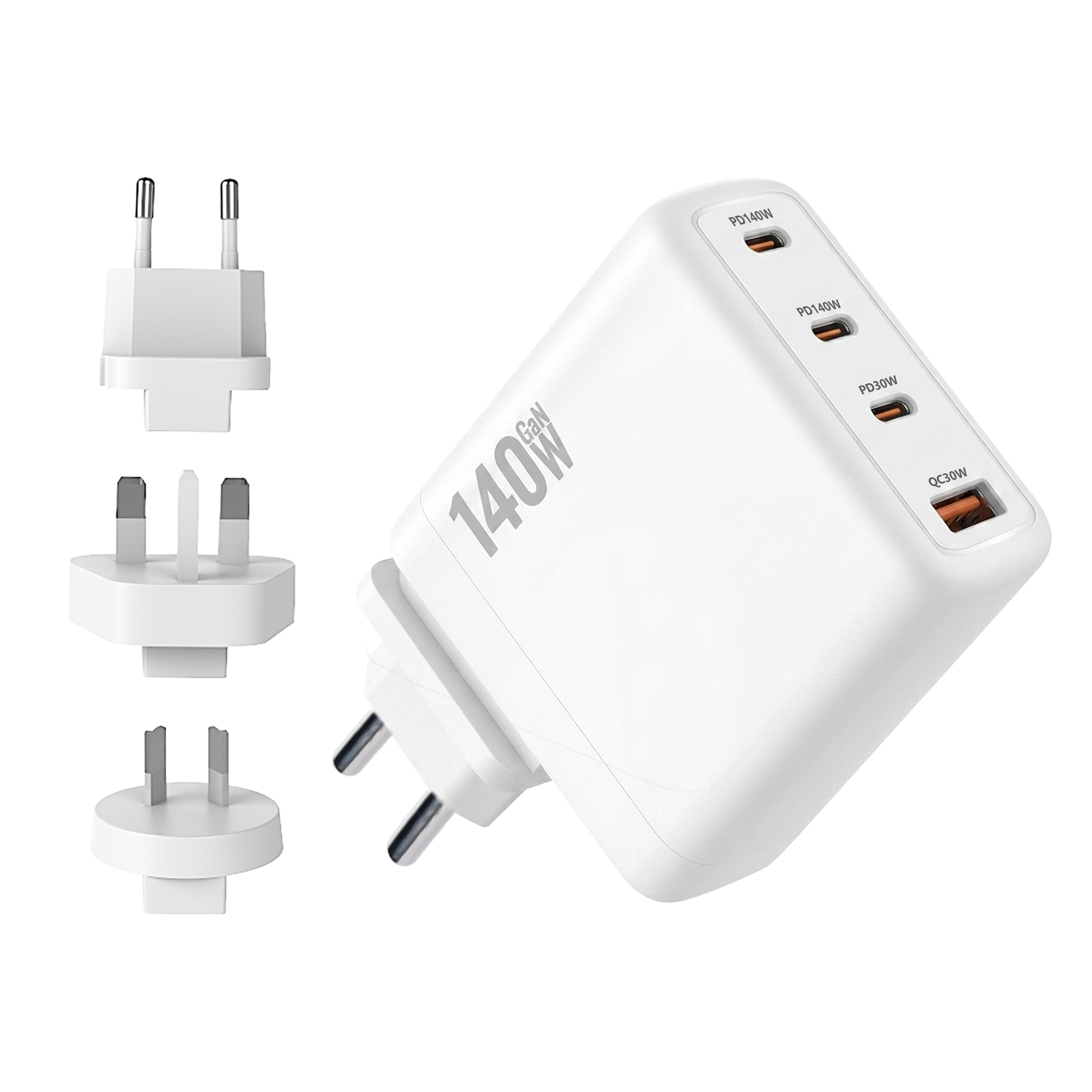 MX 140W GaN USB-C Fast Charger, 4-Port PD 3.1 Charging Station with UK/EU/AU Plug Adapters, Compatible with MacBook Pro, iPad, iPhone 15/14/13, Samsung S24 Ultra & Other Laptops