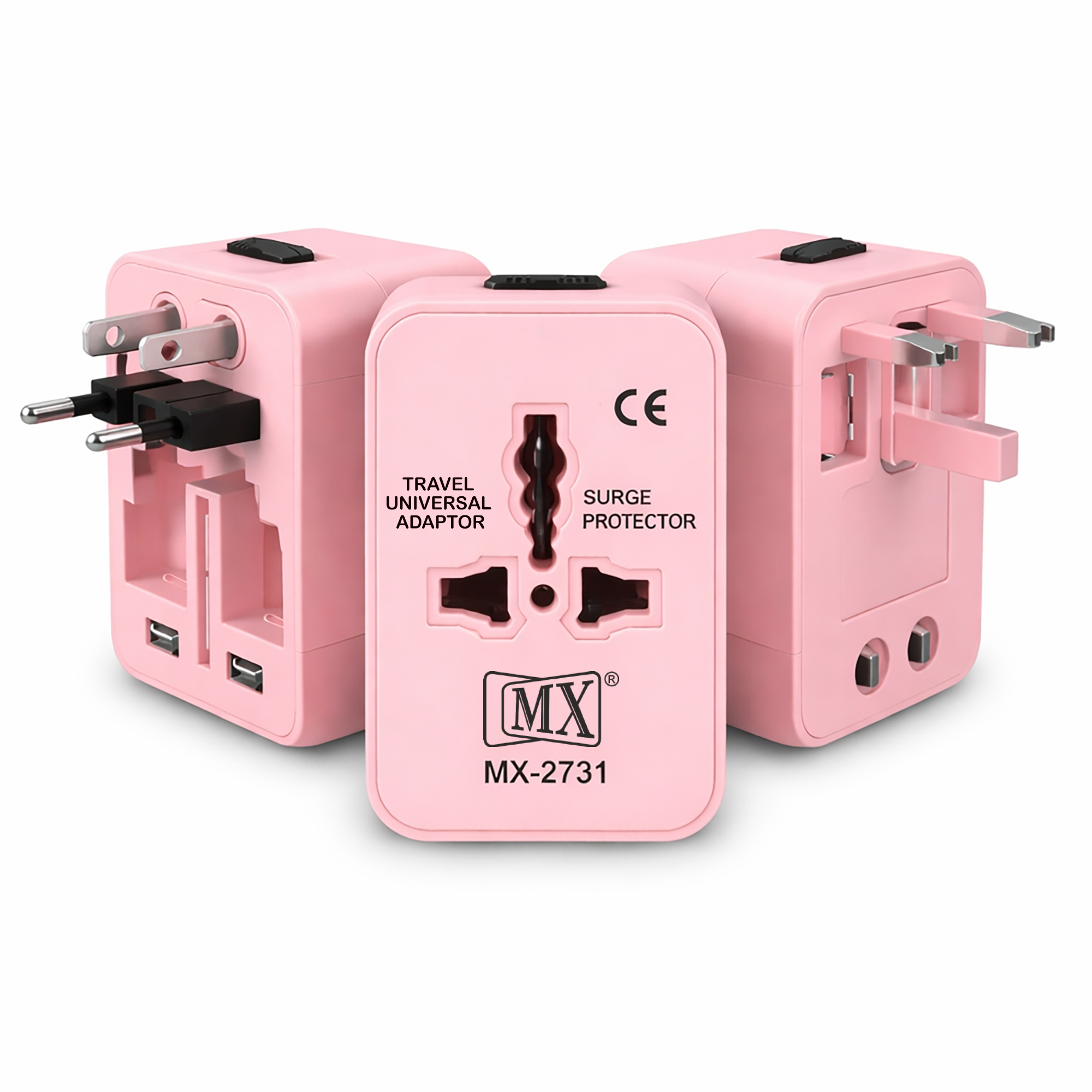 MX Universal Travel Adapter, Worldwide All over 150 International Countries with LED & Child Safety Shutter-Universal Socket Compatible in UK, Europe, USA, Australia, China, Japan & Thailand (Pink)