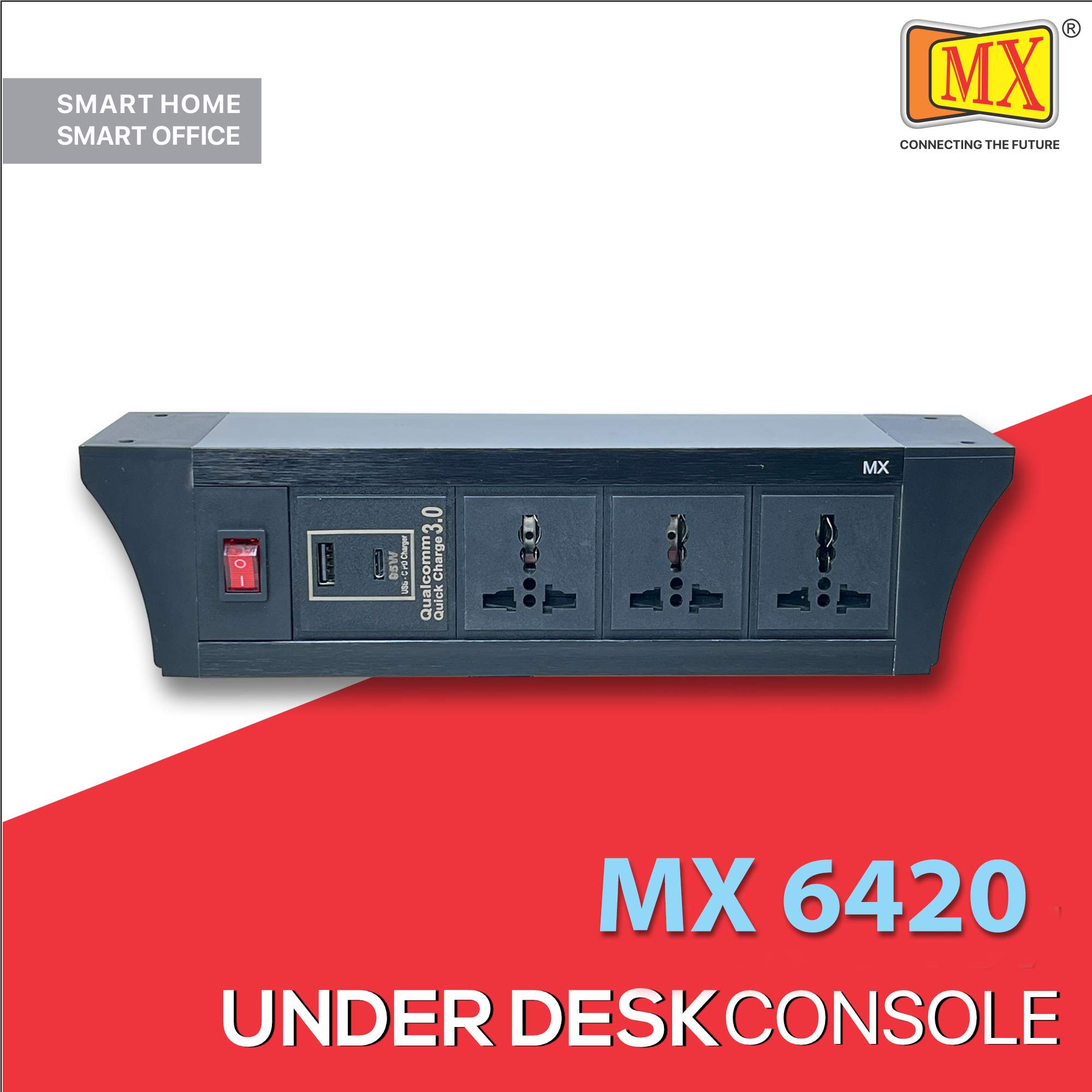 MX PDU Under table 6/13 Amps 3 Universal Socket | 2 USB (2.4 Amp) with 95W PD Charger | Dual Pole LED Indicator Switch | 6 Amps Heavy Duty Cord 10 Meter with ISI Marked, Aluminium Body Material(MX 6420-10M Black)