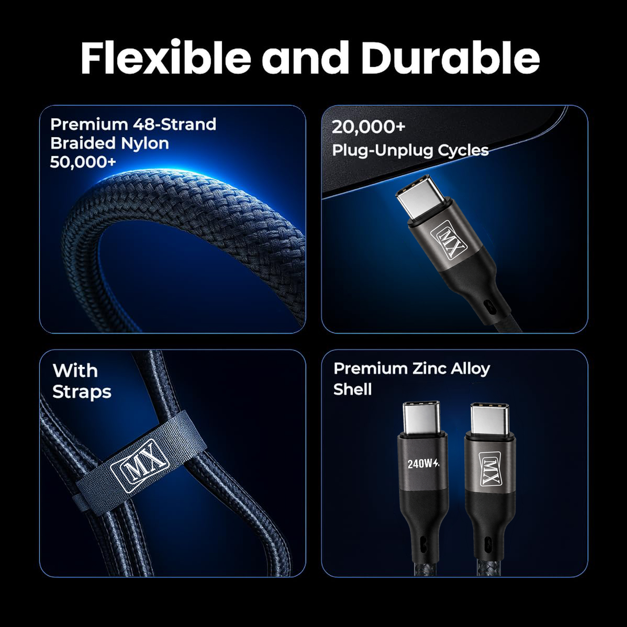 MX USB-C & USB-C Cable 240W High Durability Nylon USB PD Compatible (First Ever Real-Time Display) [Compatible with iPhone/MacBook/iPad/Galaxy/Pixel/Windows PC] (240W 3.9 ft/1.2 m Space Grey)