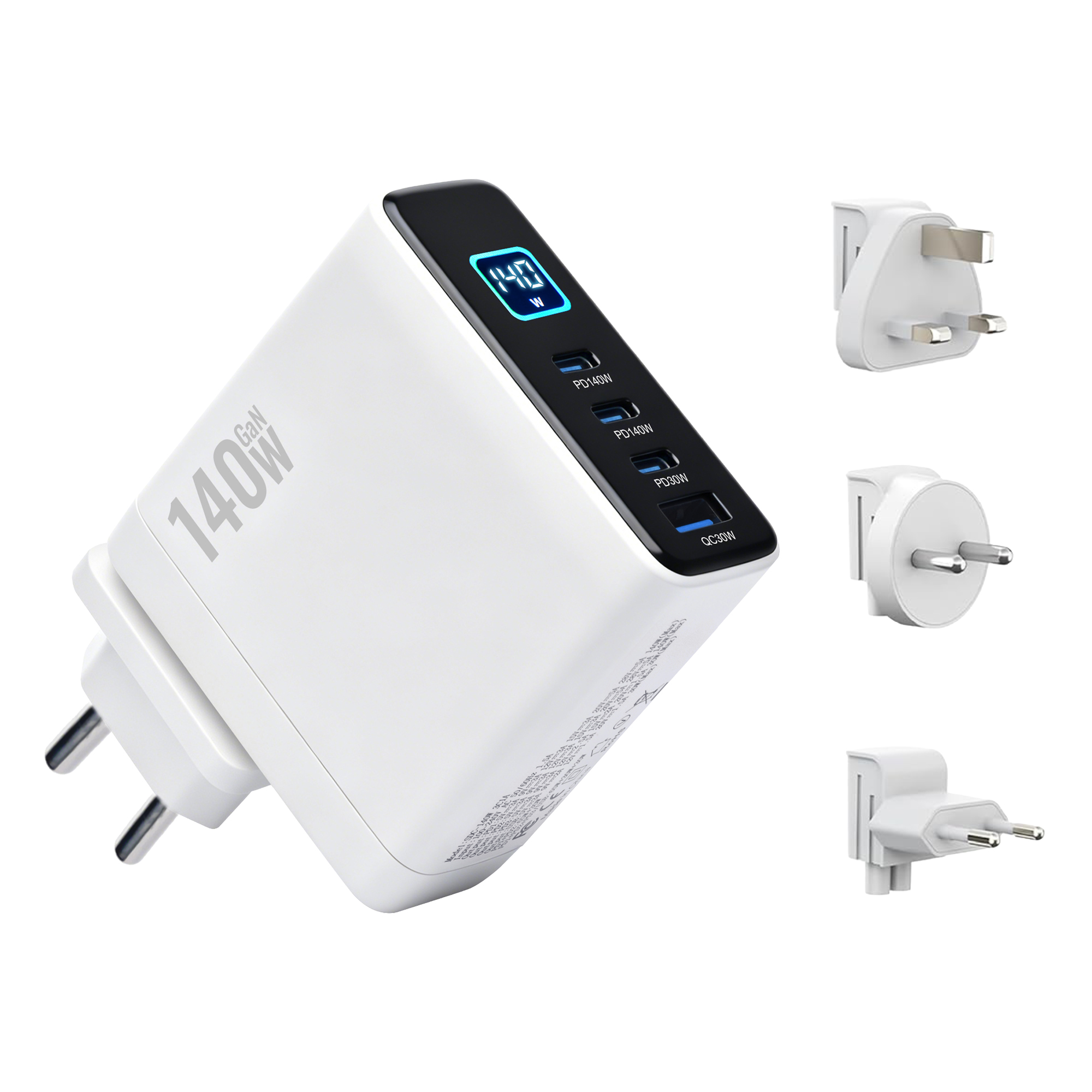 MX 140W USB C Charger, 4-Port Multi-Device PD Fast Charging Travel Adapter with Smart Display & Touch Control, GaN Power Plug Adapter for Laptop MacBook Pro, iPhone 17/16, Pixel, Steam Deck