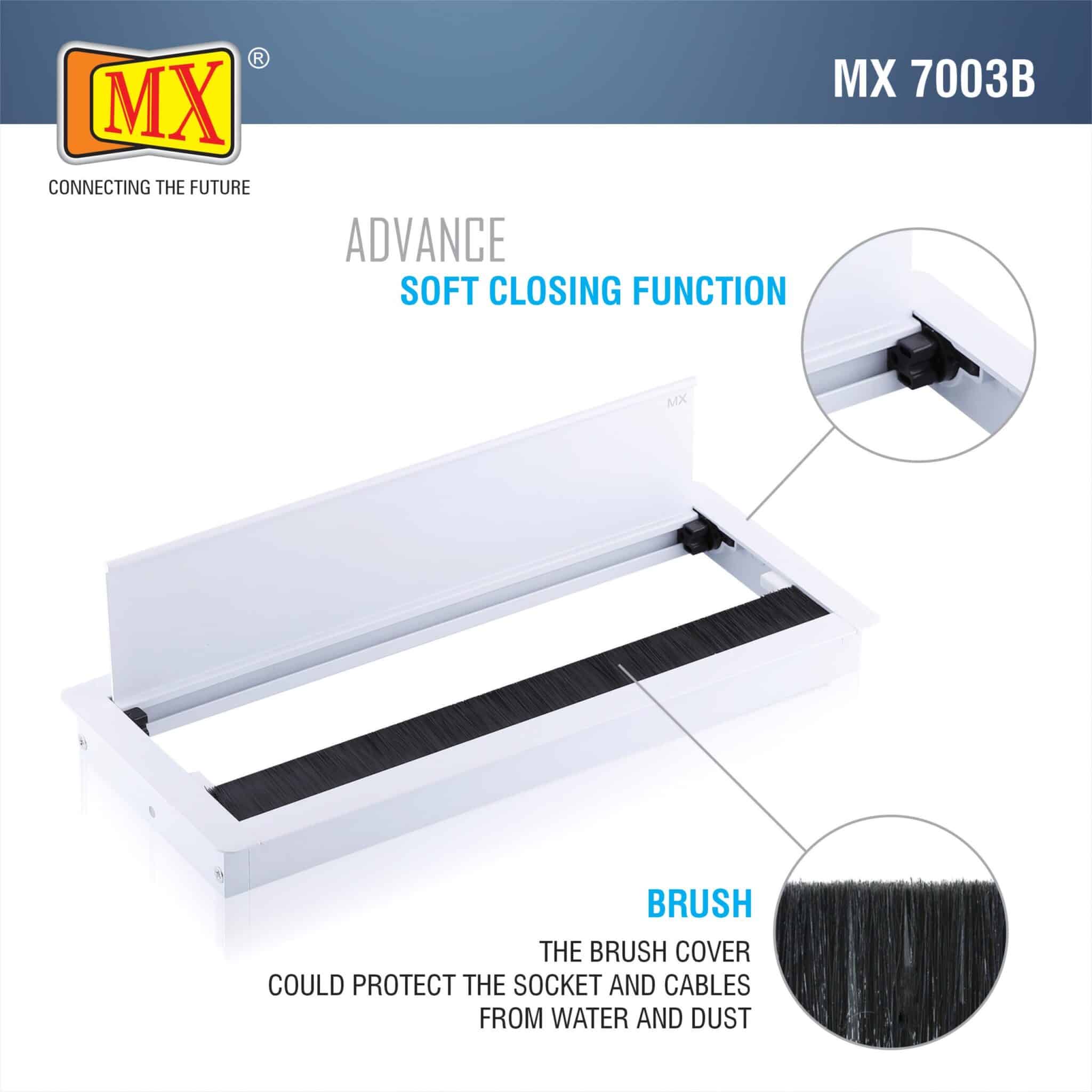 MX Aluminum Alloy Access Flap with Soft Closing: Your Ultimate Desk Organizer for Effortless Cable Management and Workspace Tidiness (Cutout Size: 290X110 MM) White