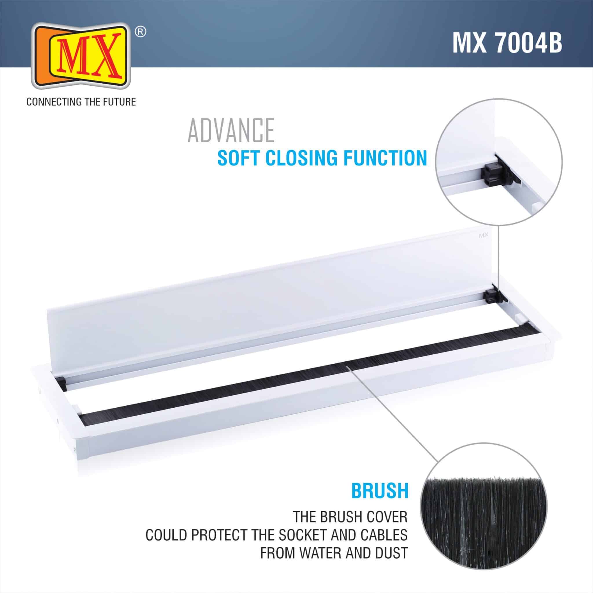 MX Aluminum Alloy Access Flap with Soft Closing: Your Ultimate Desk Organizer for Effortless Cable Management and Workspace Tidiness (Cutout Size: 440X110 MM) White