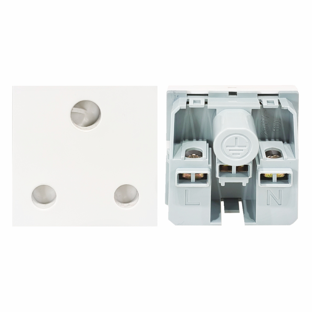 MX 7270 3-Pin Indian Standard 16A Socket – 45x45mm Modular Power Socket