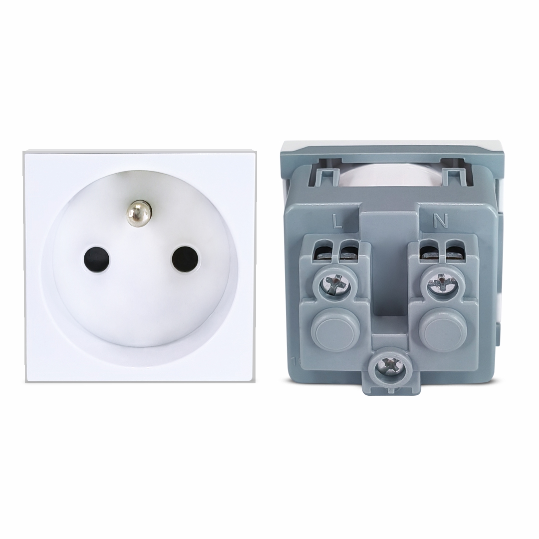 MX 7254 3-Pin French Socket with Safety Shutter – 13A 250V 2-Module 45x45mm Modular Power Socket