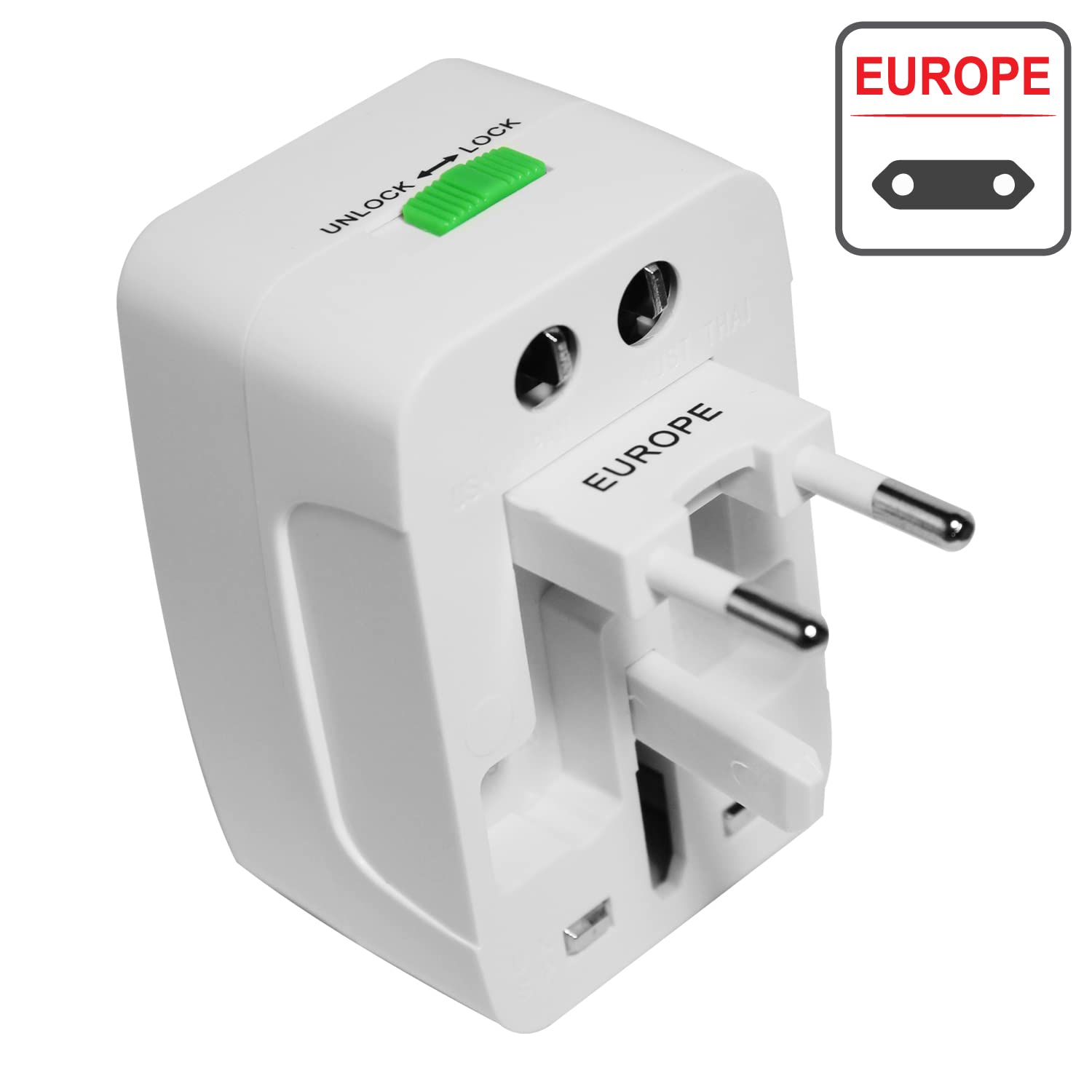 MX Universal Travel Adaptor with Build in USB Charger Port with 250V, Surge/Spike Protected Electrical Plug White (Pack of 2)