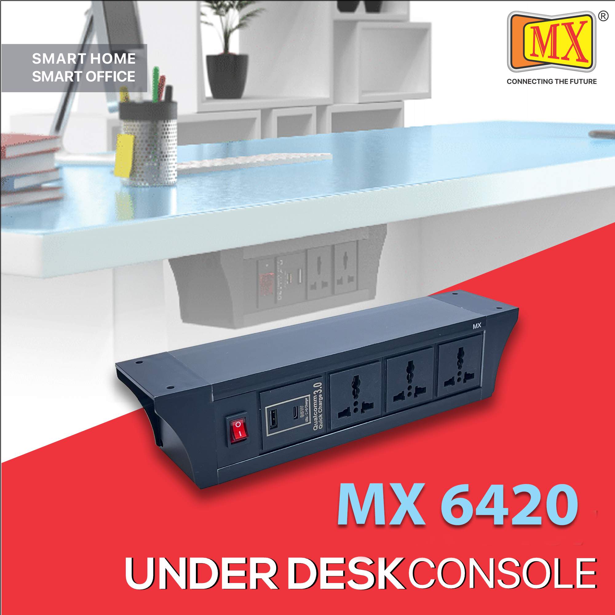 MX PDU Under table 6/13 Amps 3 Universal Socket | 2 USB (2.4 Amp) with 95W PD Charger | Dual Pole LED Indicator Switch | 6 Amps Heavy Duty Cord 10 Meter with ISI Marked, Aluminium Body Material(MX 6420-10M Black)
