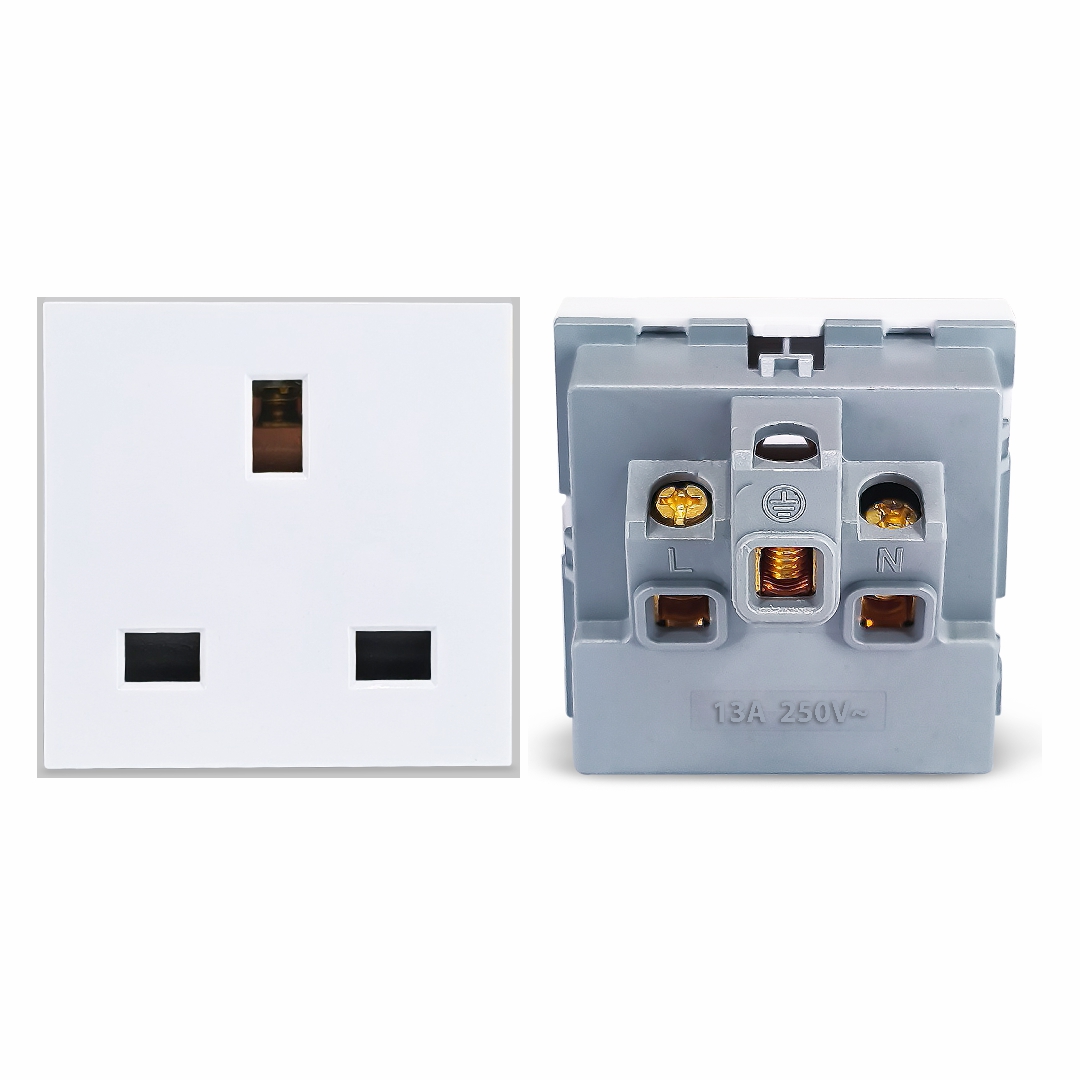 MX 7252 3-Pin UK Standard Socket 13A 250V – 45x45mm Modular Power Socket for Global Compatibility