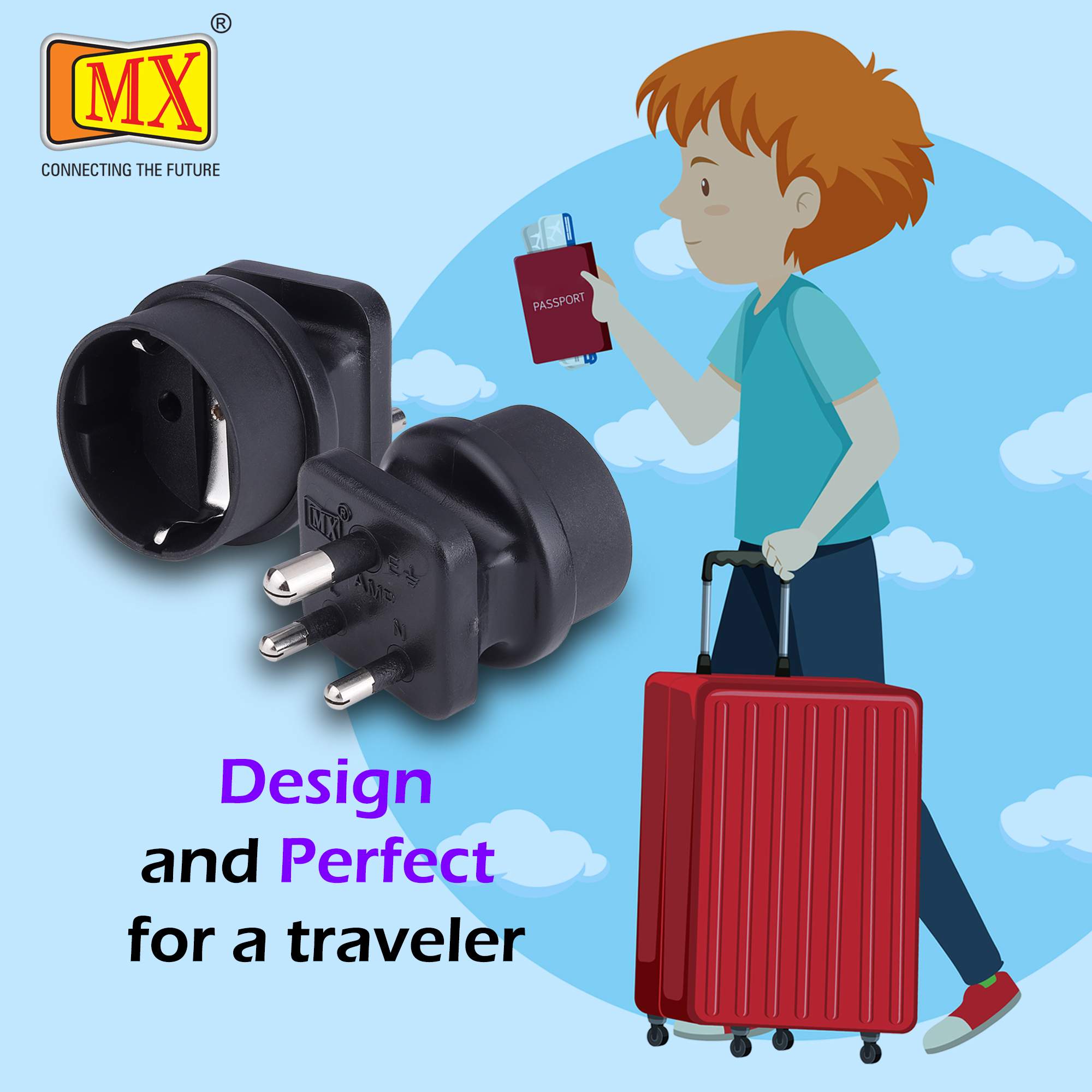 MX European (Schuko) to India Plug Adapter 15 Amp- Convert European Type E/F Input to India Type M Three Prong Output Connection, Black Pack of 2