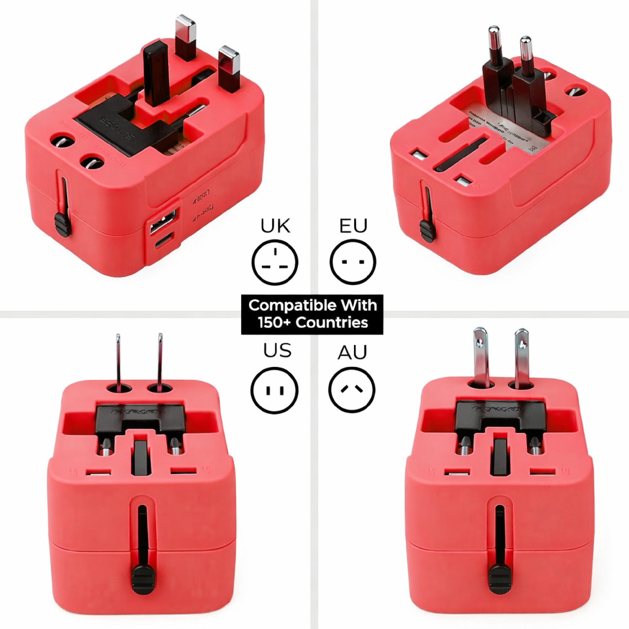MX Universal Travel Adapter, Worldwide All over 150 International Countries with LED & Child Safety Shutter-Universal Socket Compatible in UK, Europe, USA, Australia, China, Japan & Thailand (Red)