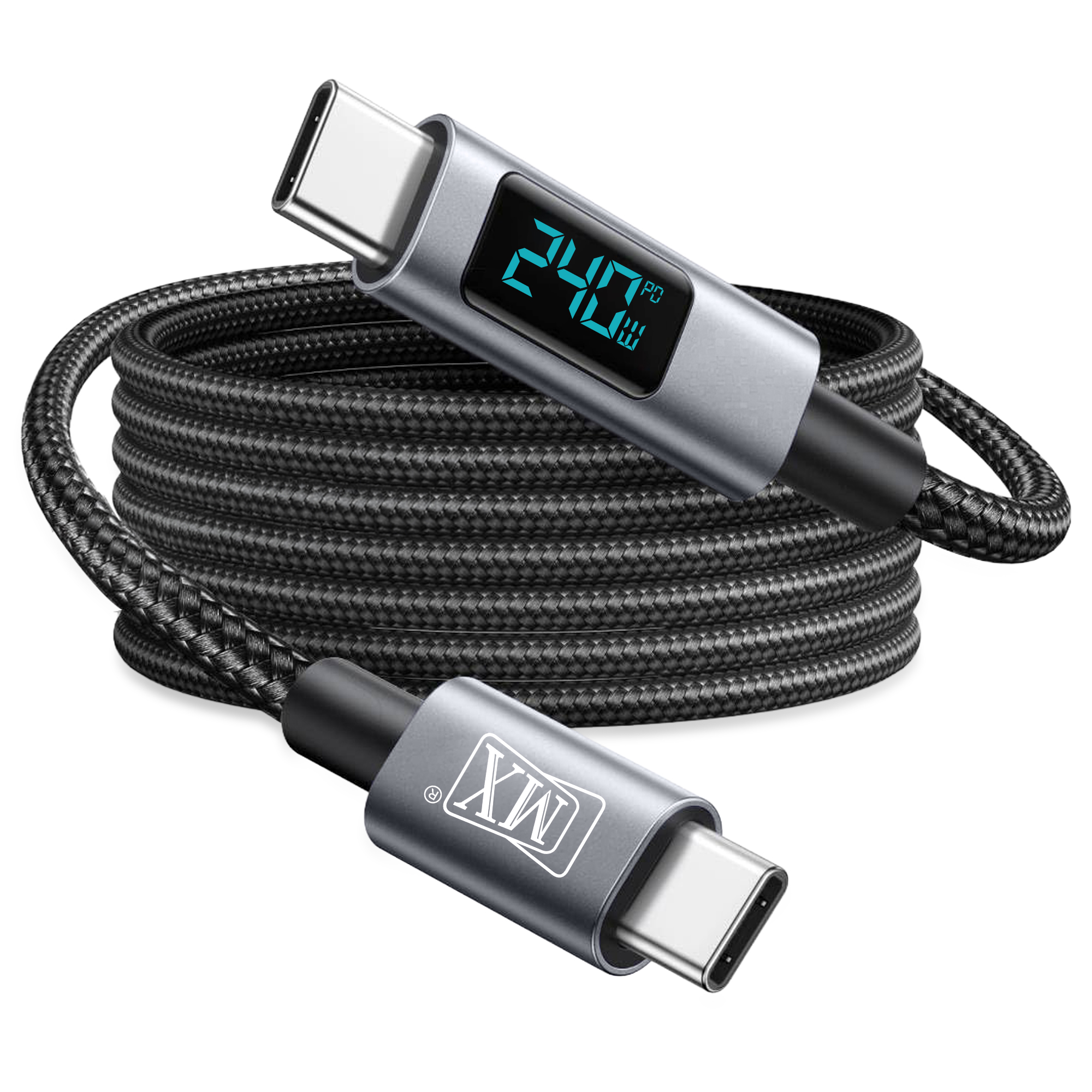 MX 240W Type C to Type C Fast Charging Cable with LED Display | Nylon Braided Tangle Free Fast Charging & Data Cable, 5A, 480Mbps for MacBook, Laptop, iPad & Phone, 1.2M