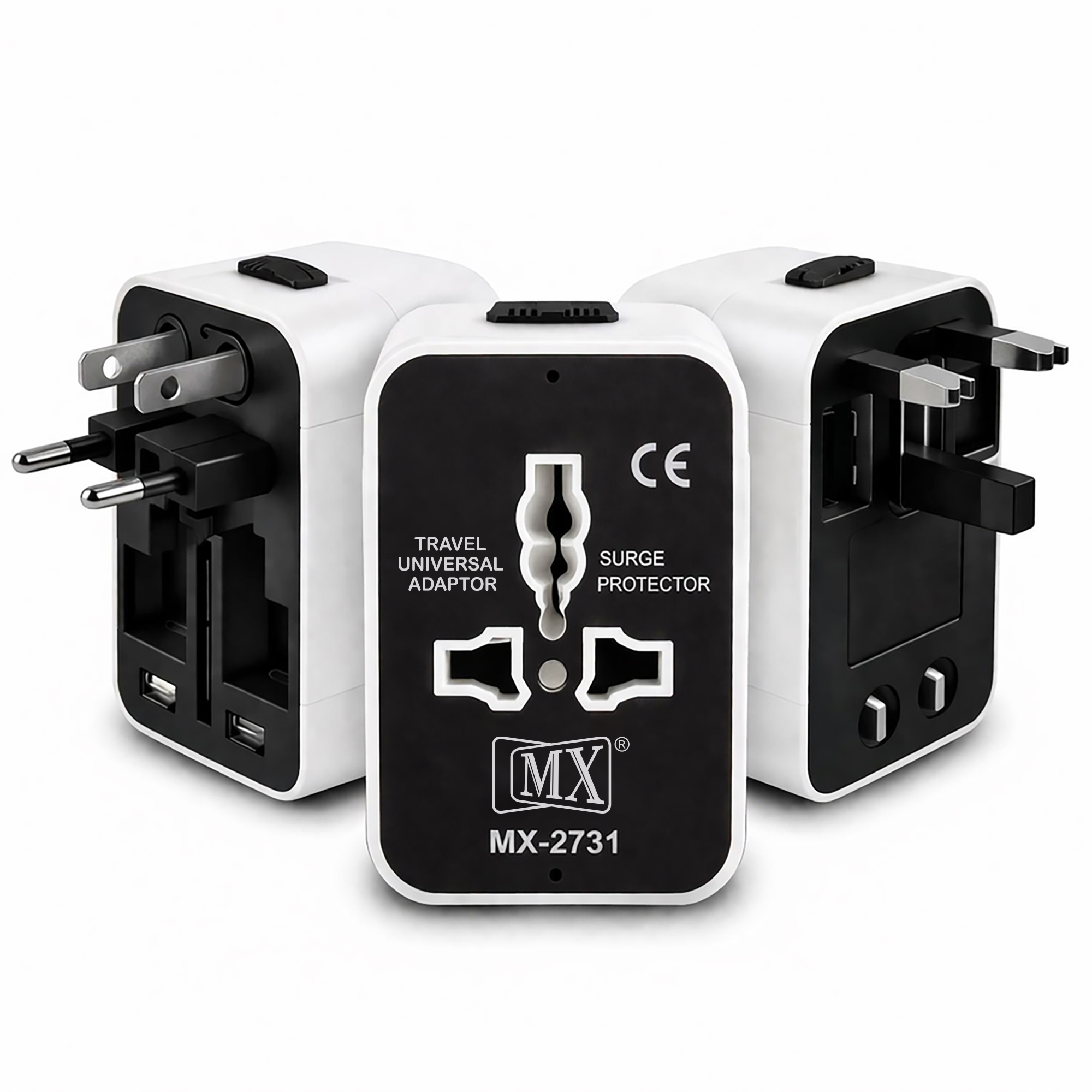 MX Universal Travel Adapter, Worldwide All over 150 International Countries with LED & Child Safety Shutter-Universal Socket Compatible in UK, Europe, USA, Australia, China, Japan & Thailand (White & Black)