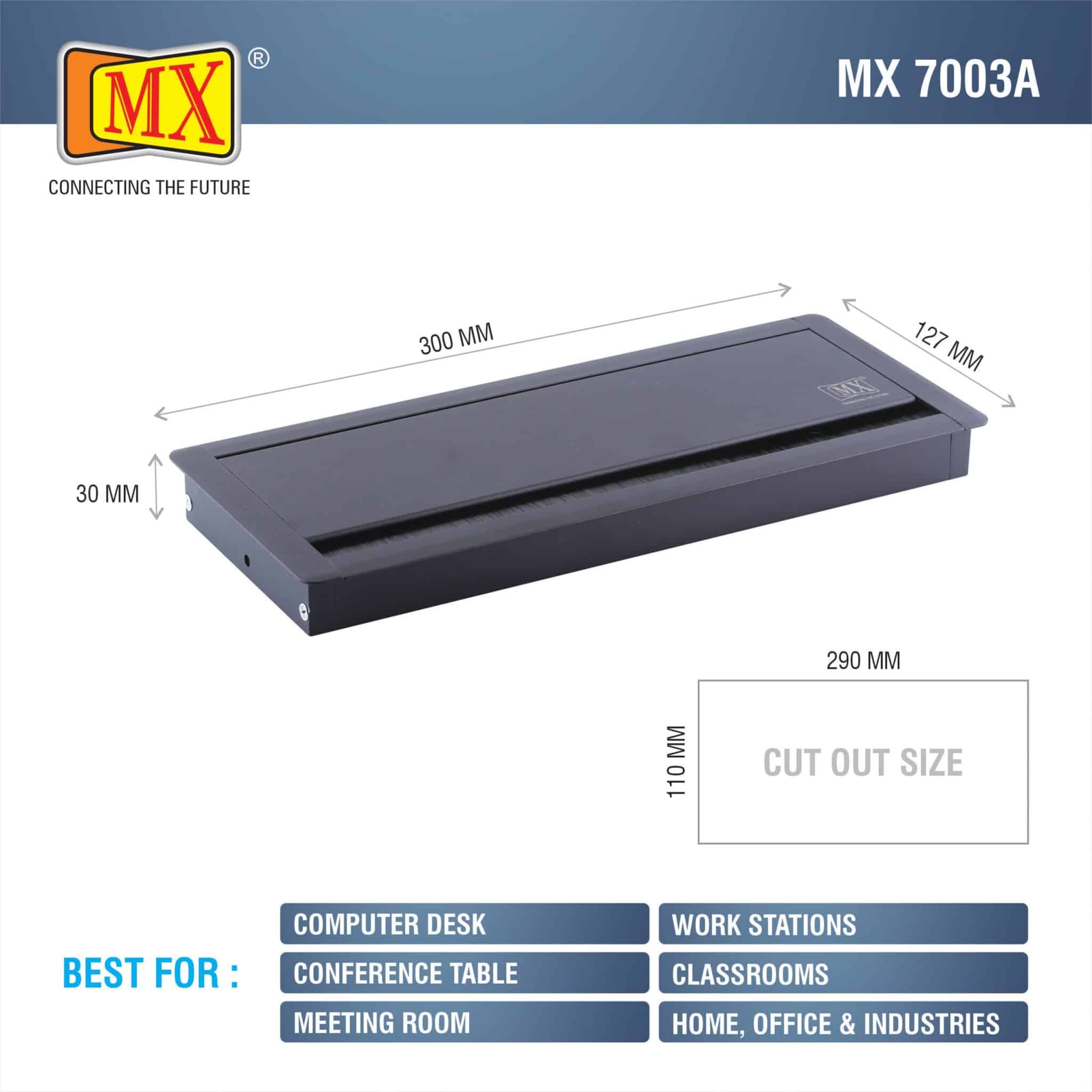 MX Aluminum Alloy Access Flap with Soft Closing: Your Ultimate Desk Organizer for Effortless Cable Management and Workspace Tidiness (Cutout Size: 290X110 MM) Black