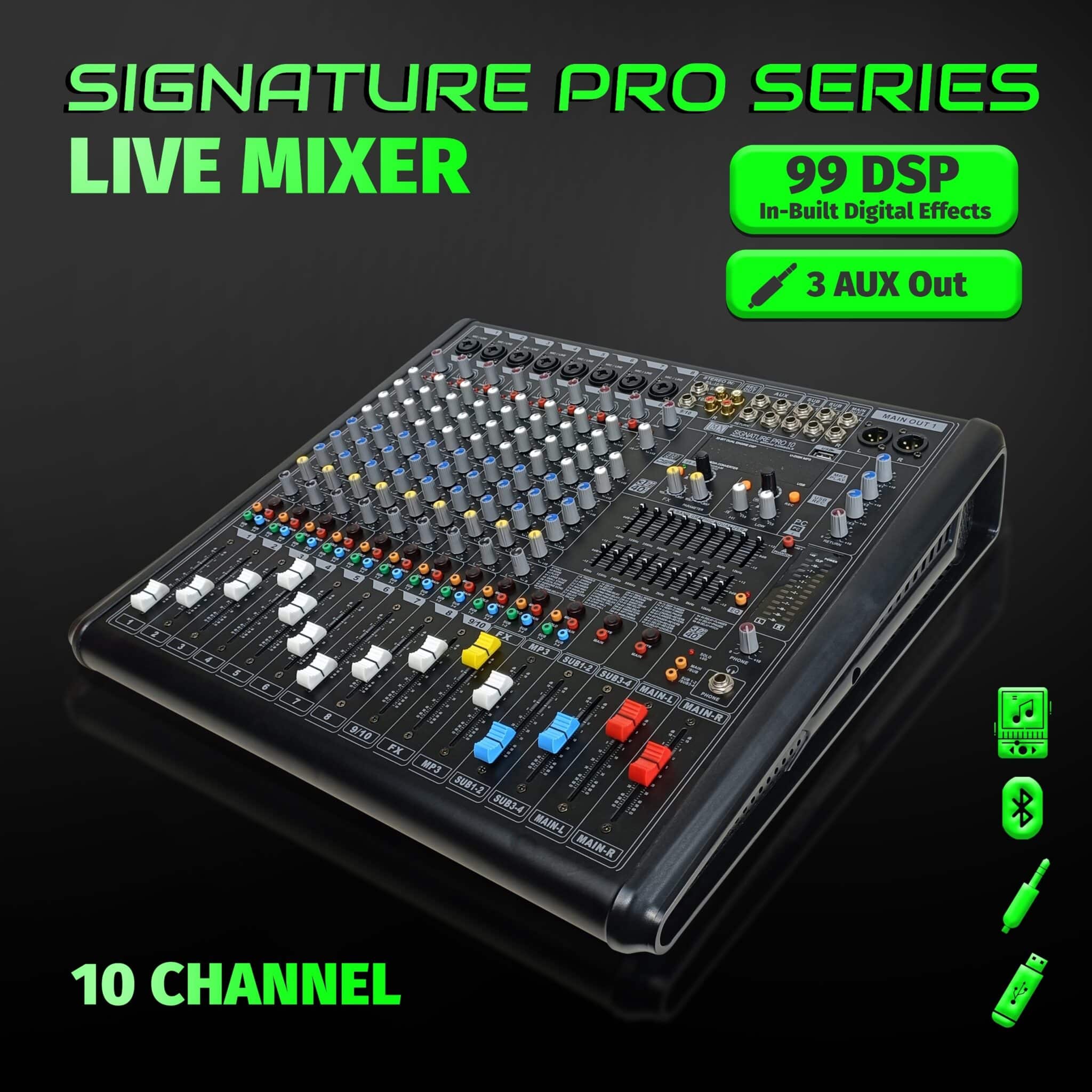 MX SIGNATURE PRO 10 Channel Professional Live Audio Mixer with 3 AUX OUT