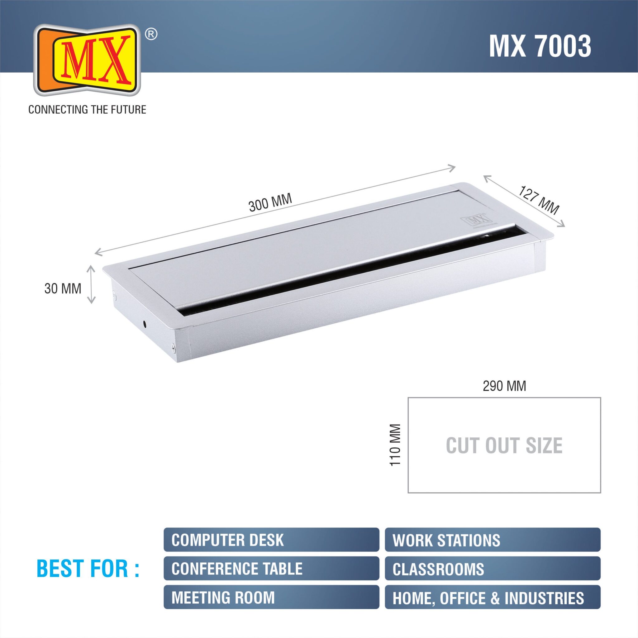 MX Aluminum Alloy Access Flap: Your Ultimate Desk Organizer for Effortless Cable Management and Workspace Tidiness (300X127X30 MM, Silver)