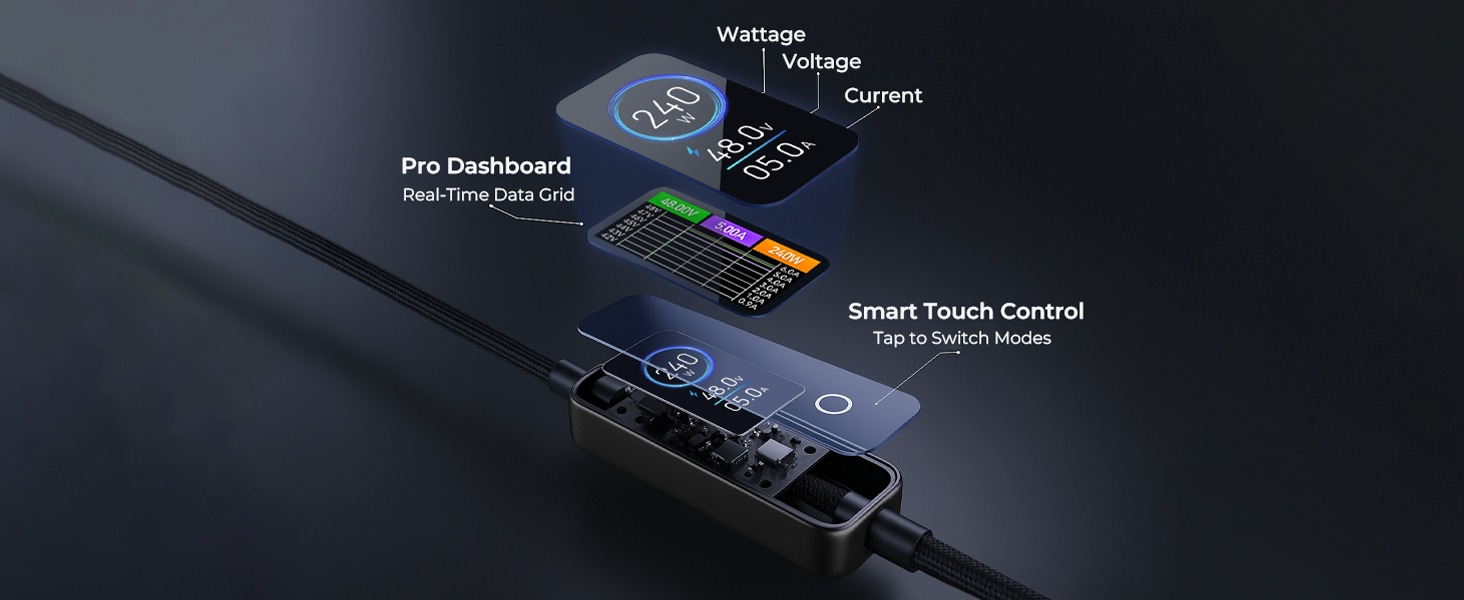 MX USB-C & USB-C Cable 240W High Durability Nylon USB PD Compatible (First Ever Real-Time Display) [Compatible with iPhone/MacBook/iPad/Galaxy/Pixel/Windows PC] (240W 3.9 ft/1.2 m Space Grey) Feature 2