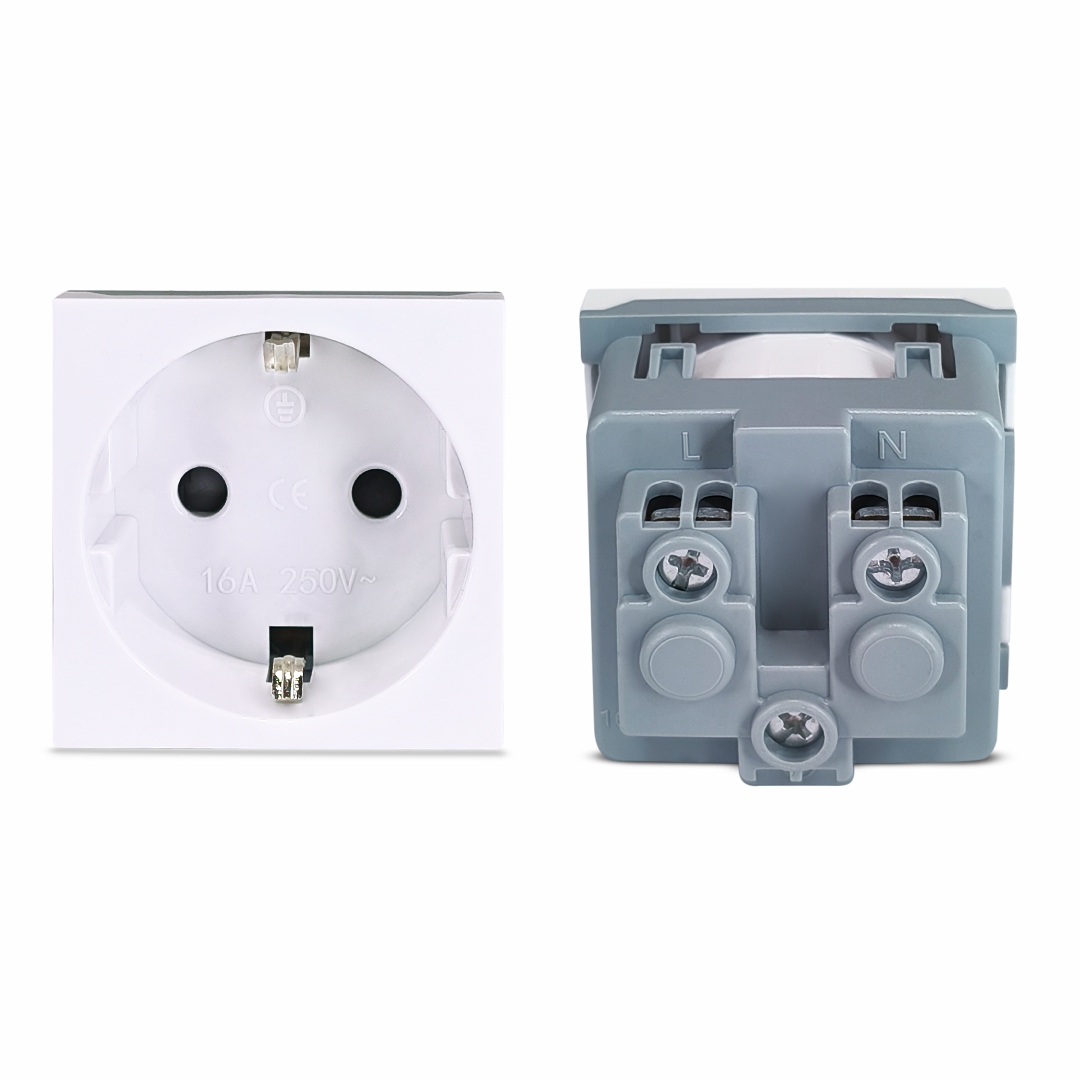 MX 7253 2-Pin German Schuko Socket 16A 250V – Modular 45x45mm Power Socket for European Standards
