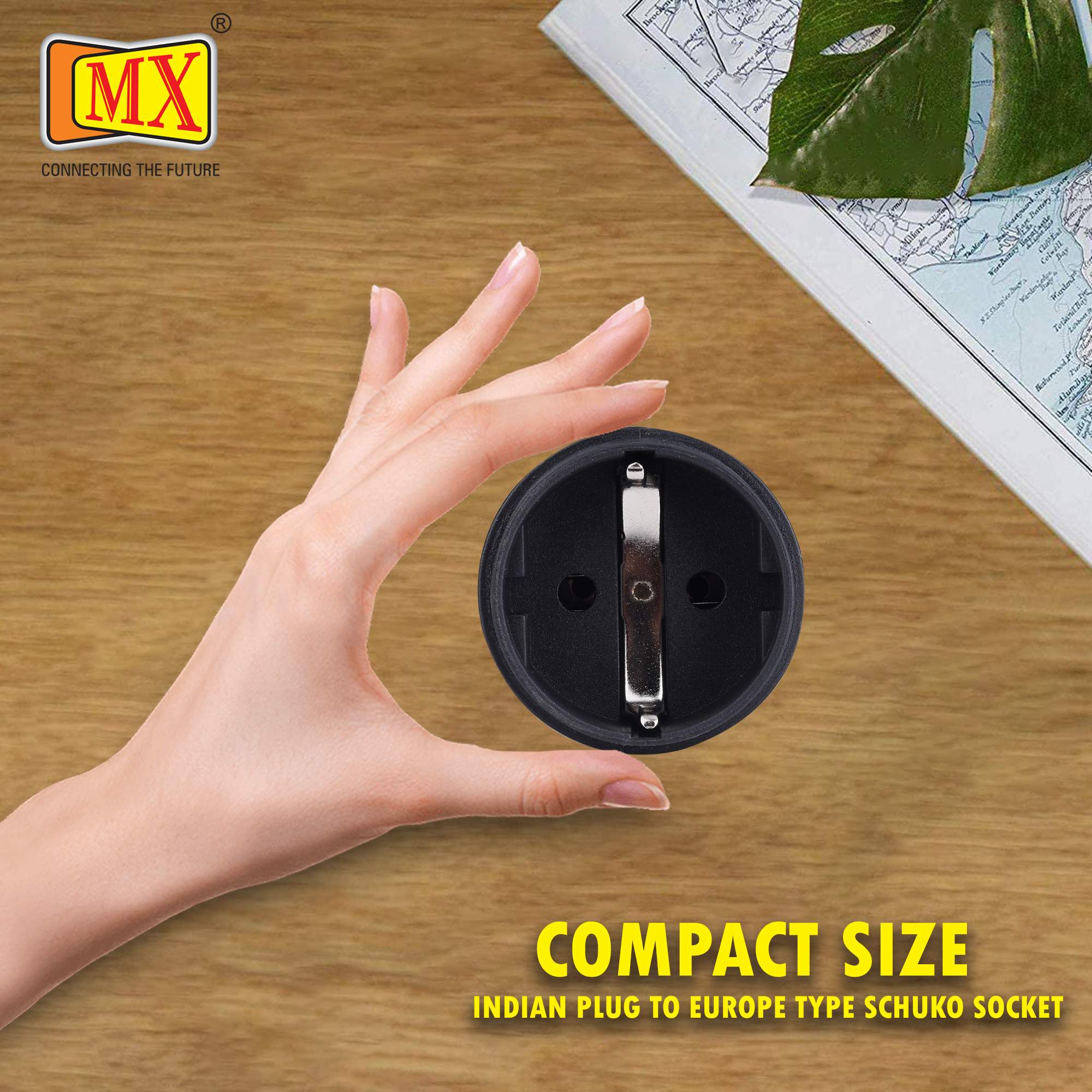 MX European (Schuko) to India Plug Adapter 15 Amp- Convert European Type E/F Input to India Type M Three Prong Output Connection, Black Pack of 2