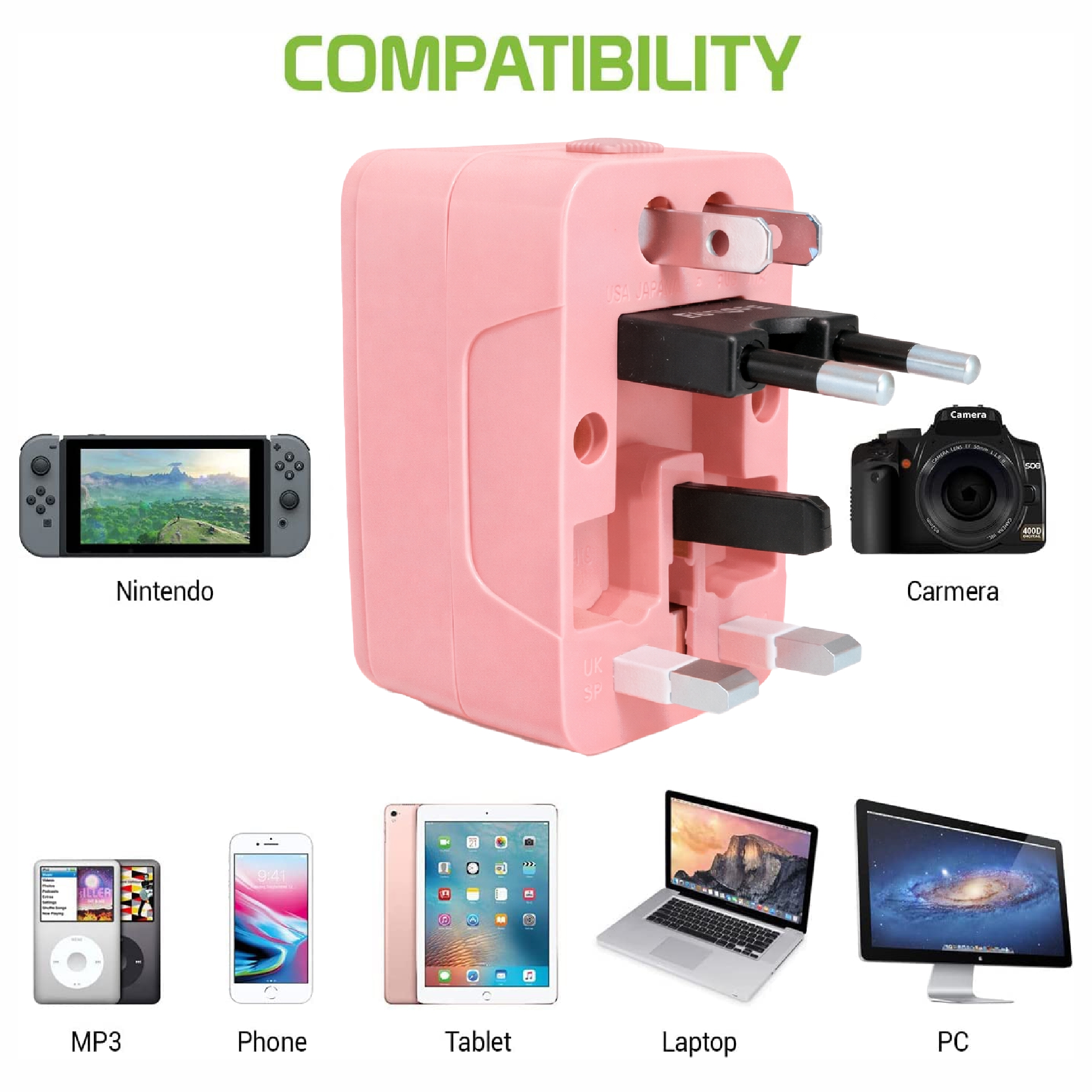 MX Universal Travel Adapter, Worldwide All over 150 International Countries with LED & Child Safety Shutter-Universal Socket Compatible in UK, Europe, USA, Australia, China, Japan & Thailand (Pink)