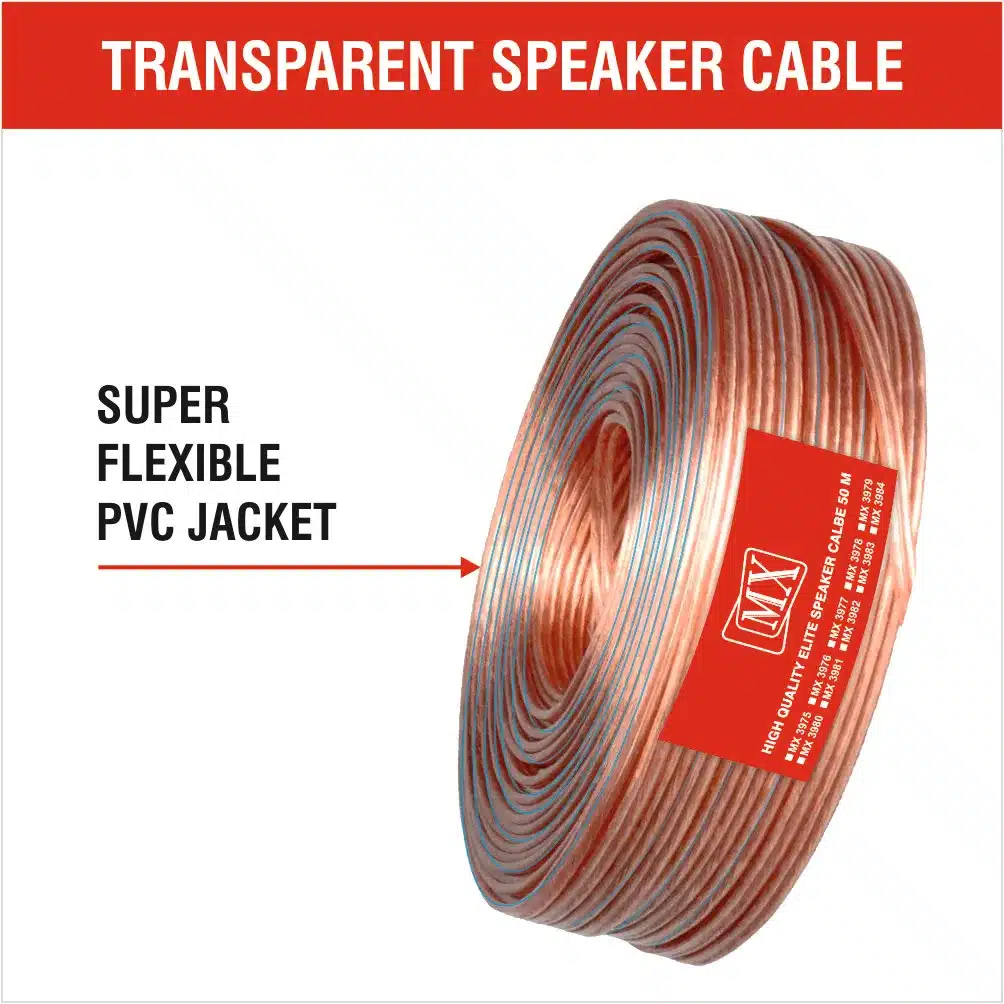 MX High Performance Transparent Speaker Cable 65 WIRE = 16 AWG - 50 meters Coil - Premium Speaker Wires for Home Theater Systems, Speakers, Vehicles, Car Audio, Amplifiers, Hi-Fis, Receivers Etc.