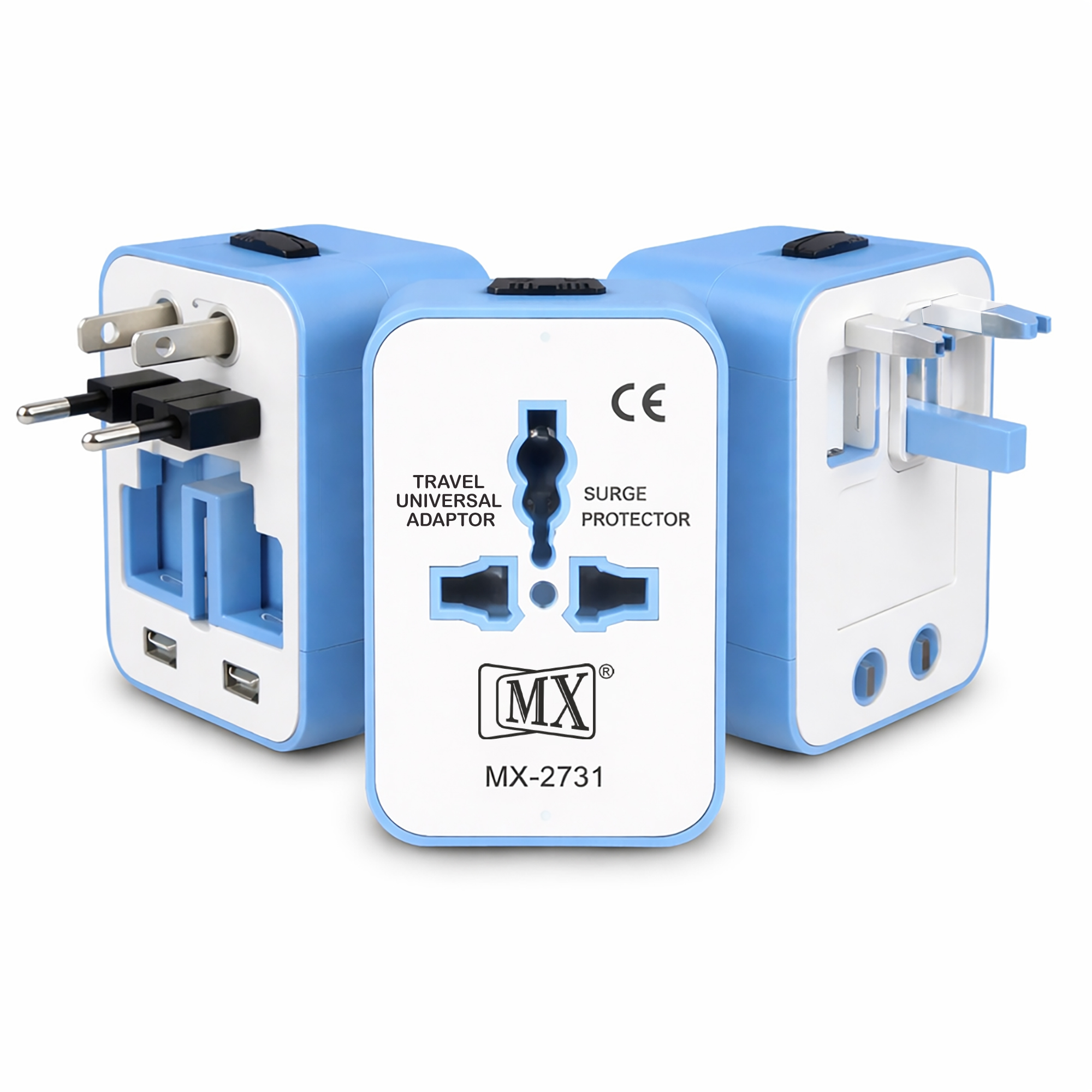 MX Universal Travel Adapter, Worldwide All over 150 International Countries with LED & Child Safety Shutter-Universal Socket Compatible in UK, Europe, USA, Australia, China, Japan & Thailand (Blue)