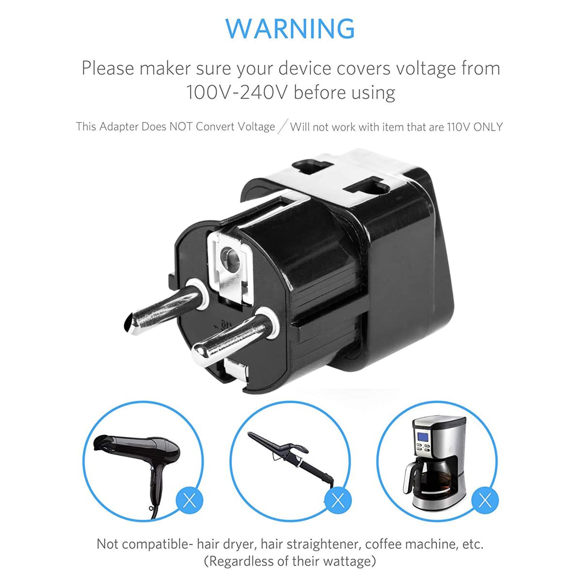MX 2 in 1 Conversion Plug Europe Type Schuko Plug to Universal Socket and 2 pin Socket Worldwide Travel Adapter (Black) (Pack of 2)