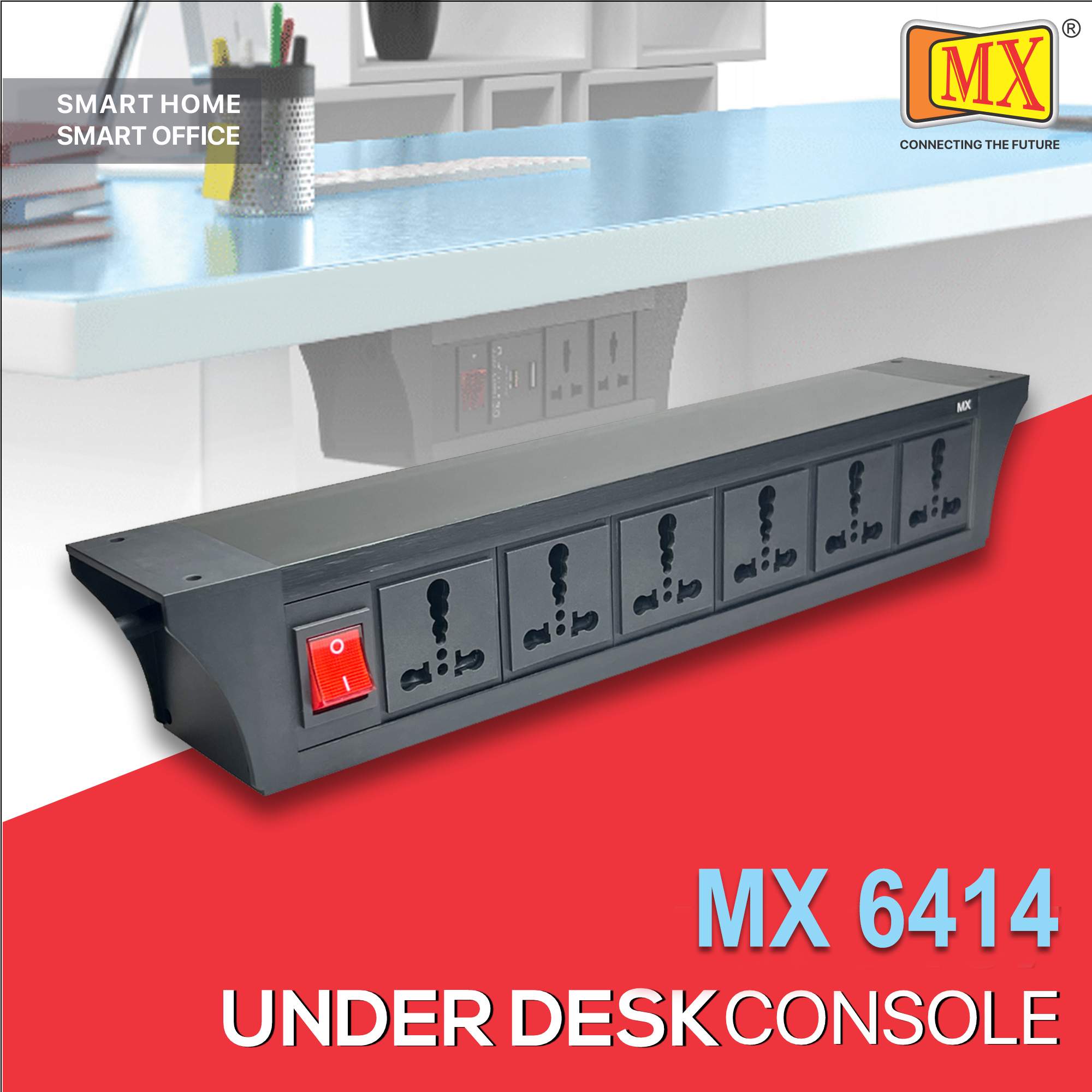 MX PDU Under table 6/16 Amps 6 Universal Socket | 2 USB (2.4 Amp) with Dual Pole LED Indicator Switch | 16 Amps Heavy Duty Cord 3 Meter with ISI Marked, Aluminium Body Material(MX 6414-3M Black)