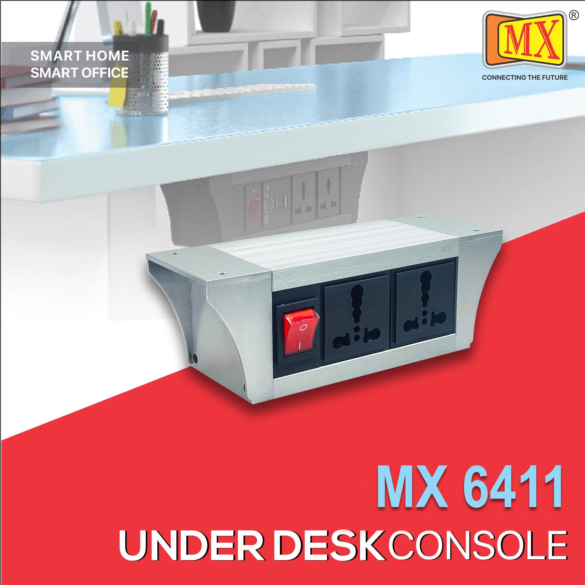 MX PDU Under table 6/16 Amps 2 Universal Socket | 2 USB (2.4 Amp) with Dual Pole LED Indicator Switch | 16 Amps Heavy Duty Cord 1.5 Meter with ISI Marked, Aluminium Body Material (MX 6411-1.5M Silver)