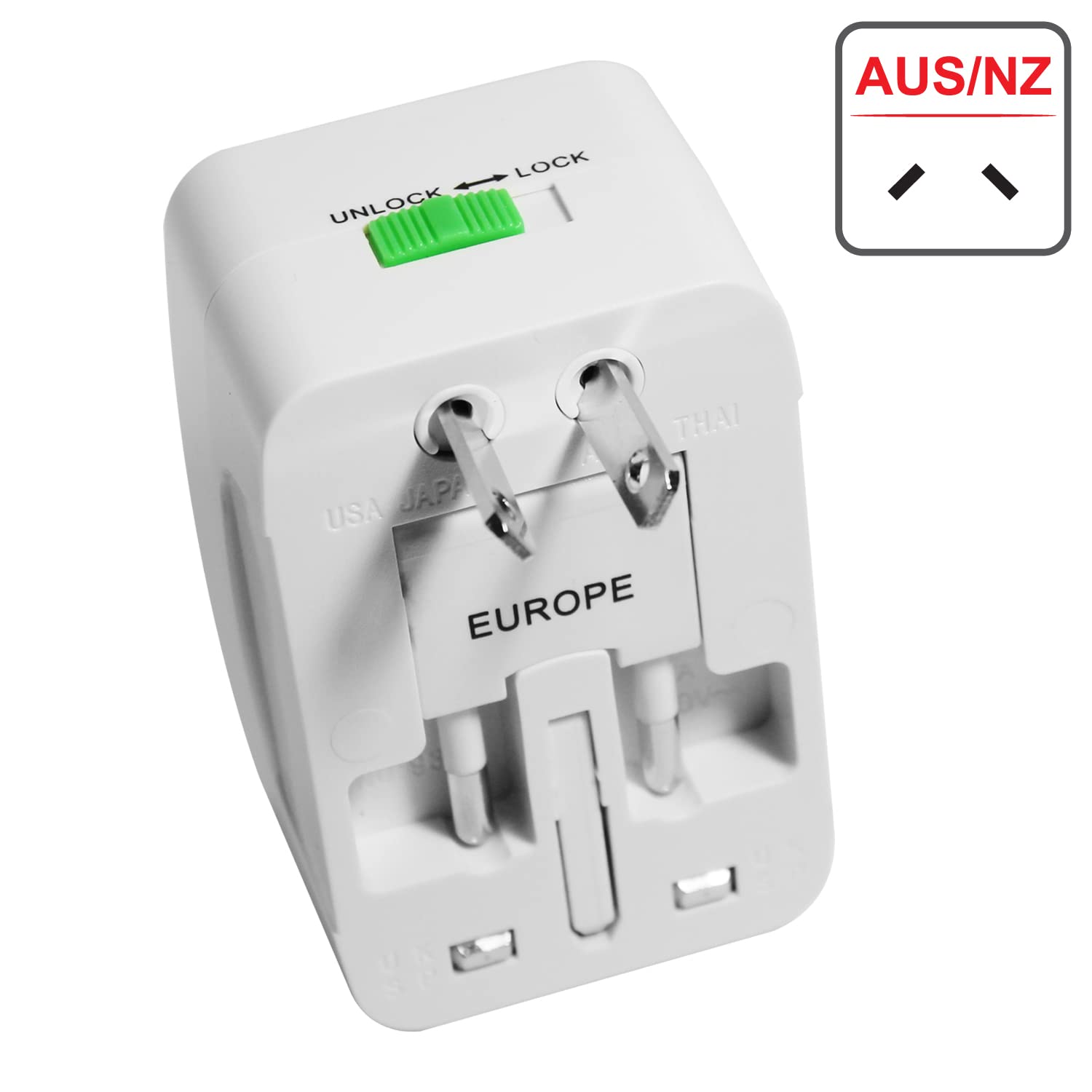 MX Universal Travel Adaptor with Build in USB Charger Port with 250V, Surge/Spike Protected Electrical Plug White (Pack of 2)