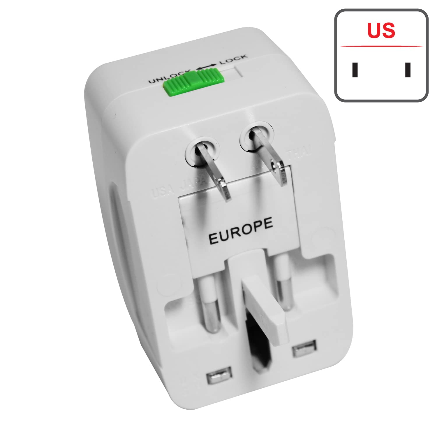 MX Universal Travel Adaptor with Build in USB Charger Port with 250V, Surge/Spike Protected Electrical Plug White (Pack of 2)