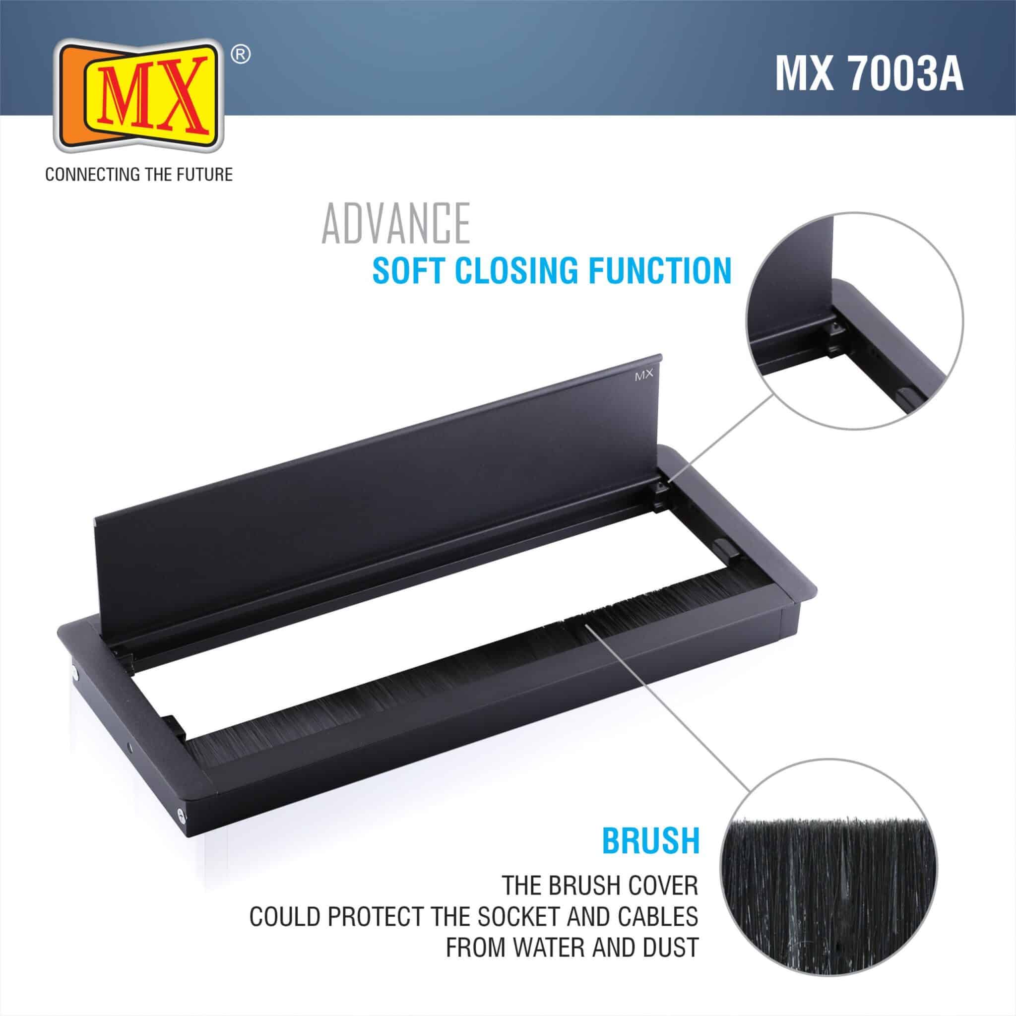 MX Aluminum Alloy Access Flap with Soft Closing: Your Ultimate Desk Organizer for Effortless Cable Management and Workspace Tidiness (Cutout Size: 290X110 MM) Black