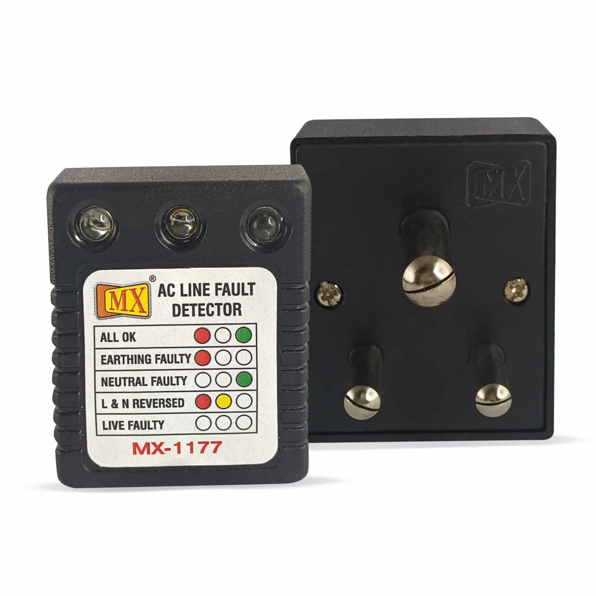 MX AC Electrical Line Fault Detector 5 AMP 3 Pin AC Socket Tester with Automatic Earthing & Neutral Faulty | L&N Reversed | Live Faulty Detector with RYG Led Indicator Wall Plug - Pack of 5