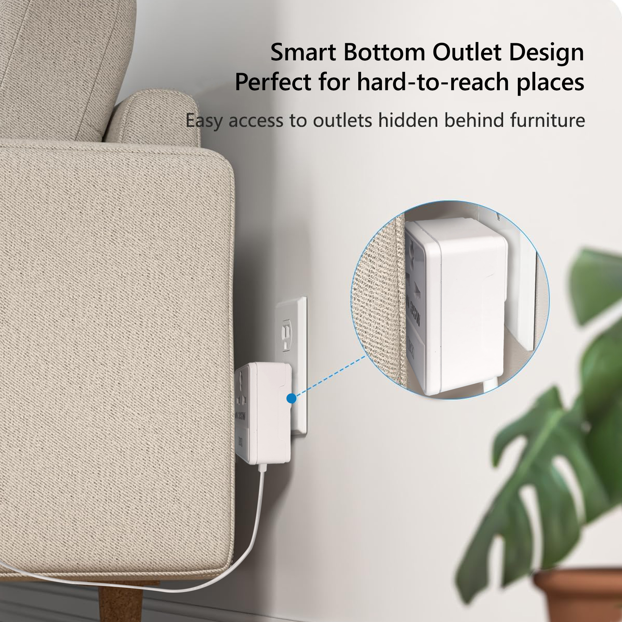 MX 35W GaN Multi Plug Indian Pin Adapter with Universal Socket & Dual USB-C PD Fast Charging - White