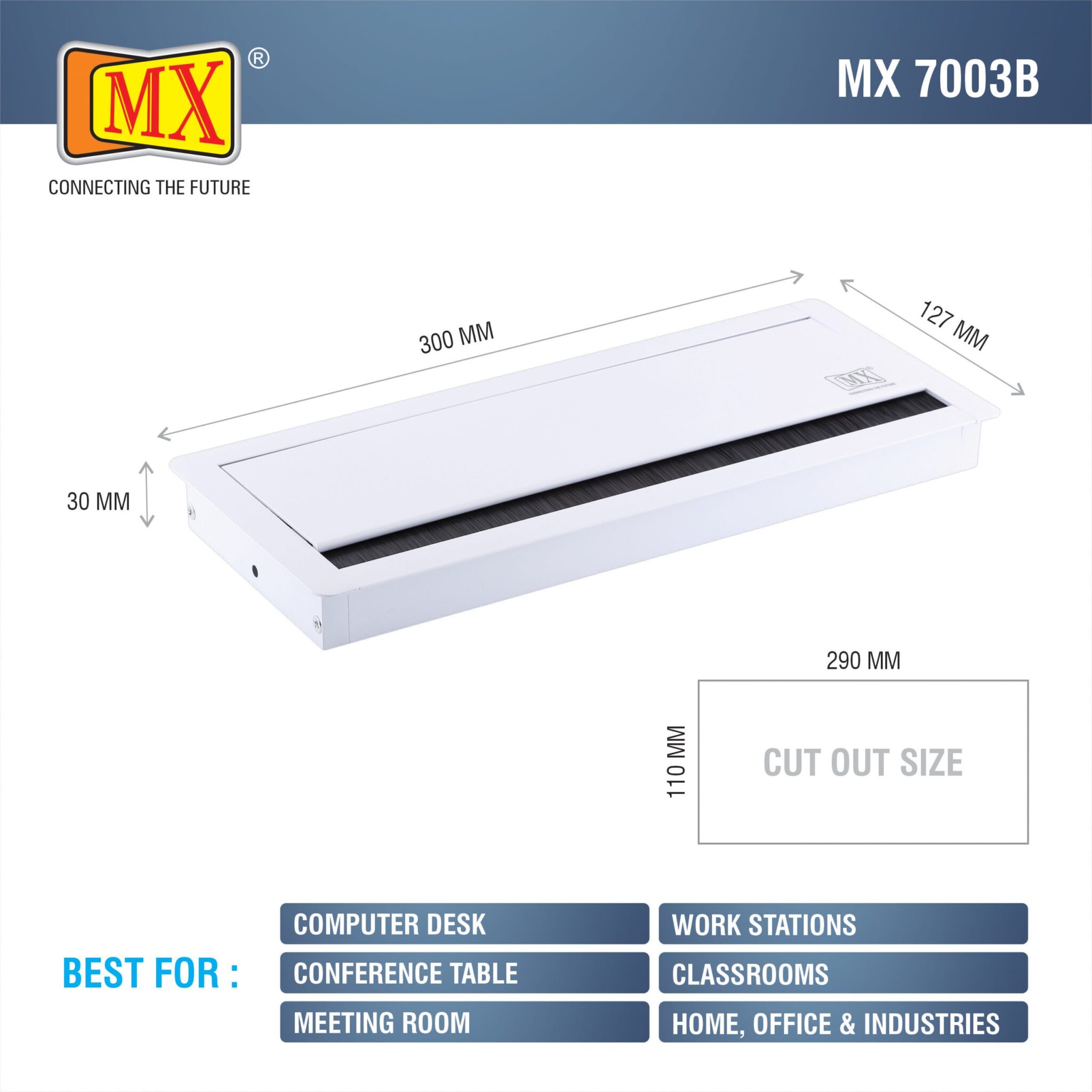 MX Aluminum Alloy Access Flap: Your Ultimate Desk Organizer for Effortless Cable Management and Workspace Tidiness (300X127X30 MM, White)