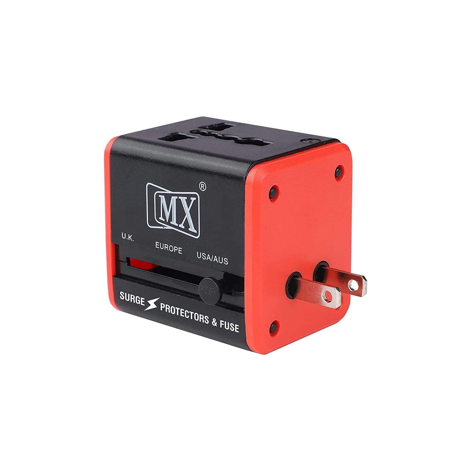 MX 4 in 1 Universal Travel Adapter with 2 USB Ports, Built-in Fuse & Surge Protector, International Conversion Plug Used Worldwide with Multi Type Power Outlet USB 2.1A, 100-250V,  (MX-4024)
