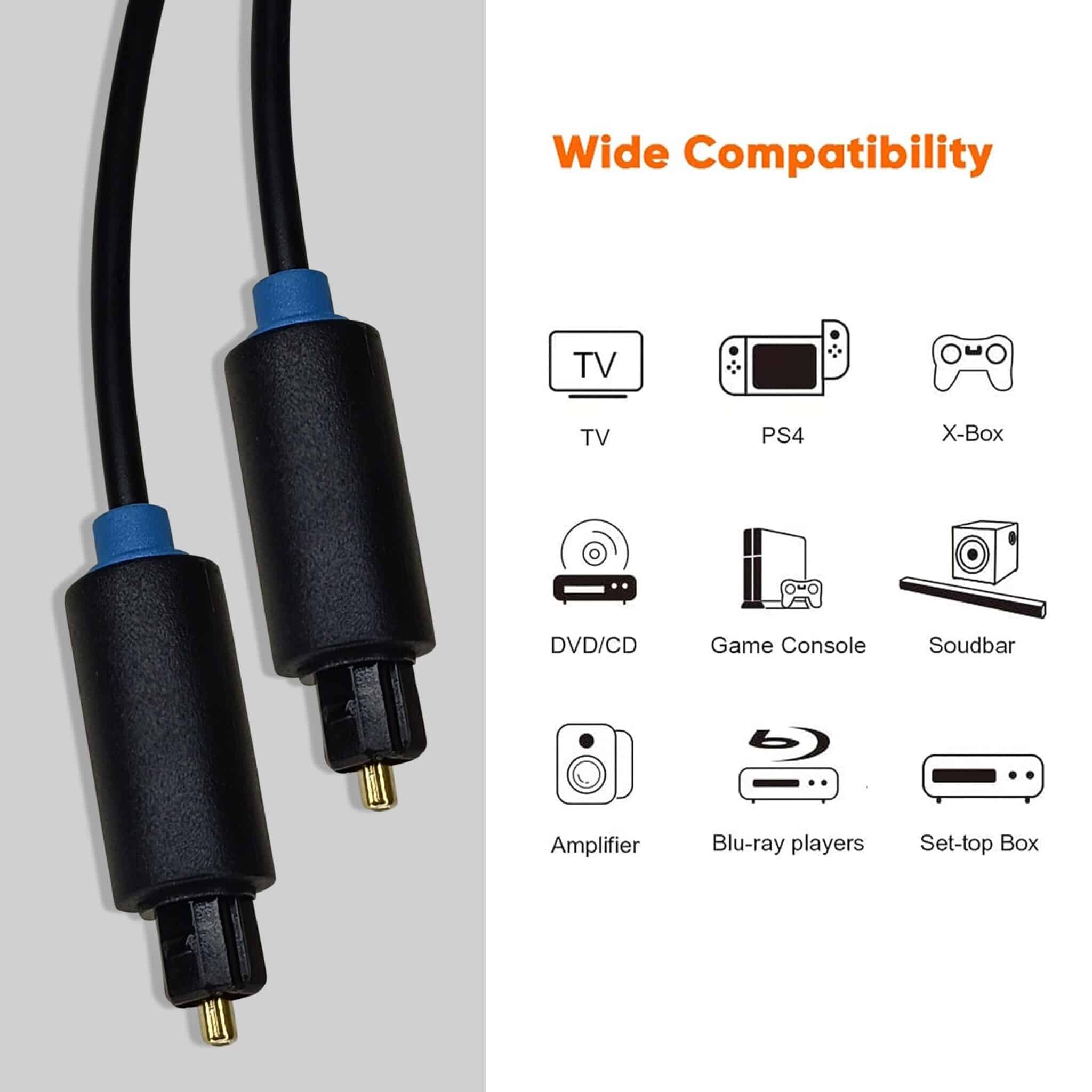 MX Fiber Optic Cable TOSLINK to TOSLINK Plug Cord - 5 meters