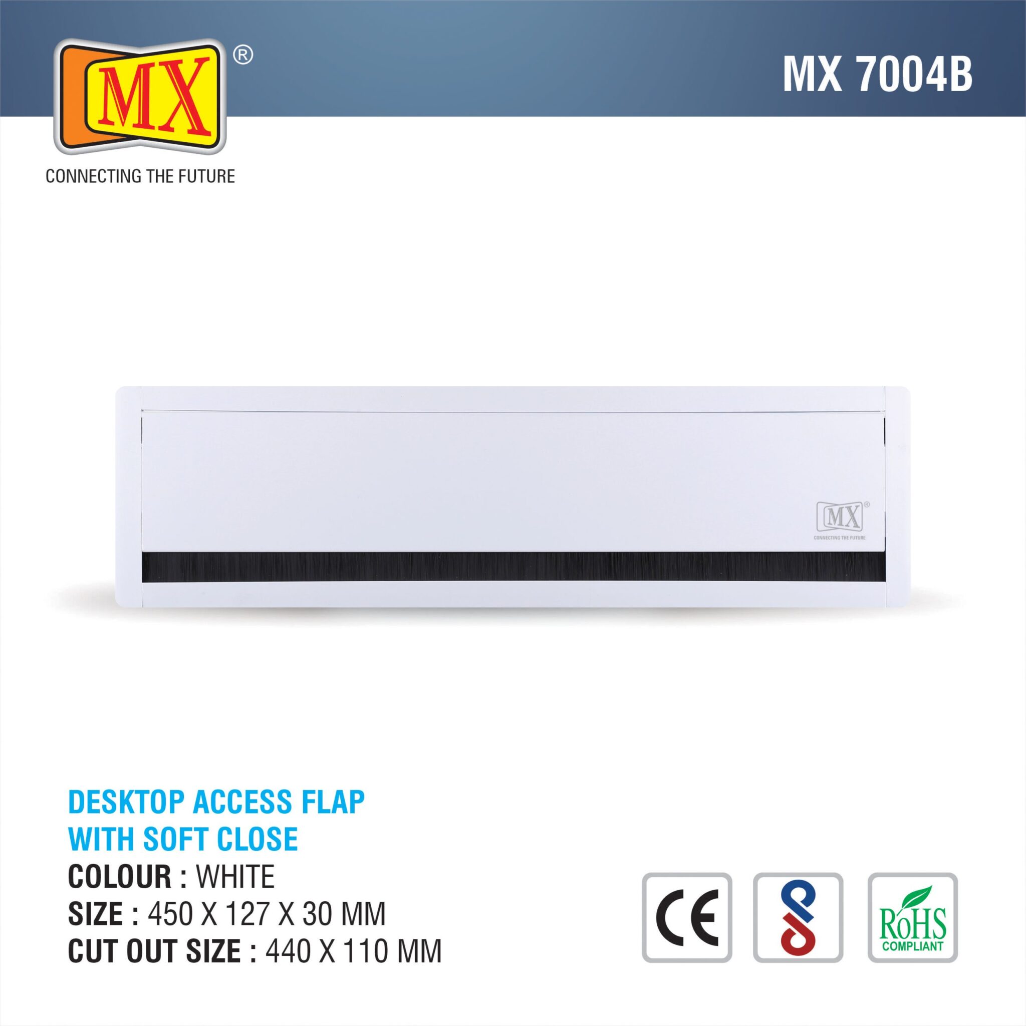 MX Aluminum Alloy Access Flap with Soft Closing: Your Ultimate Desk Organizer for Effortless Cable Management and Workspace Tidiness (Cutout Size: 440X110 MM) White